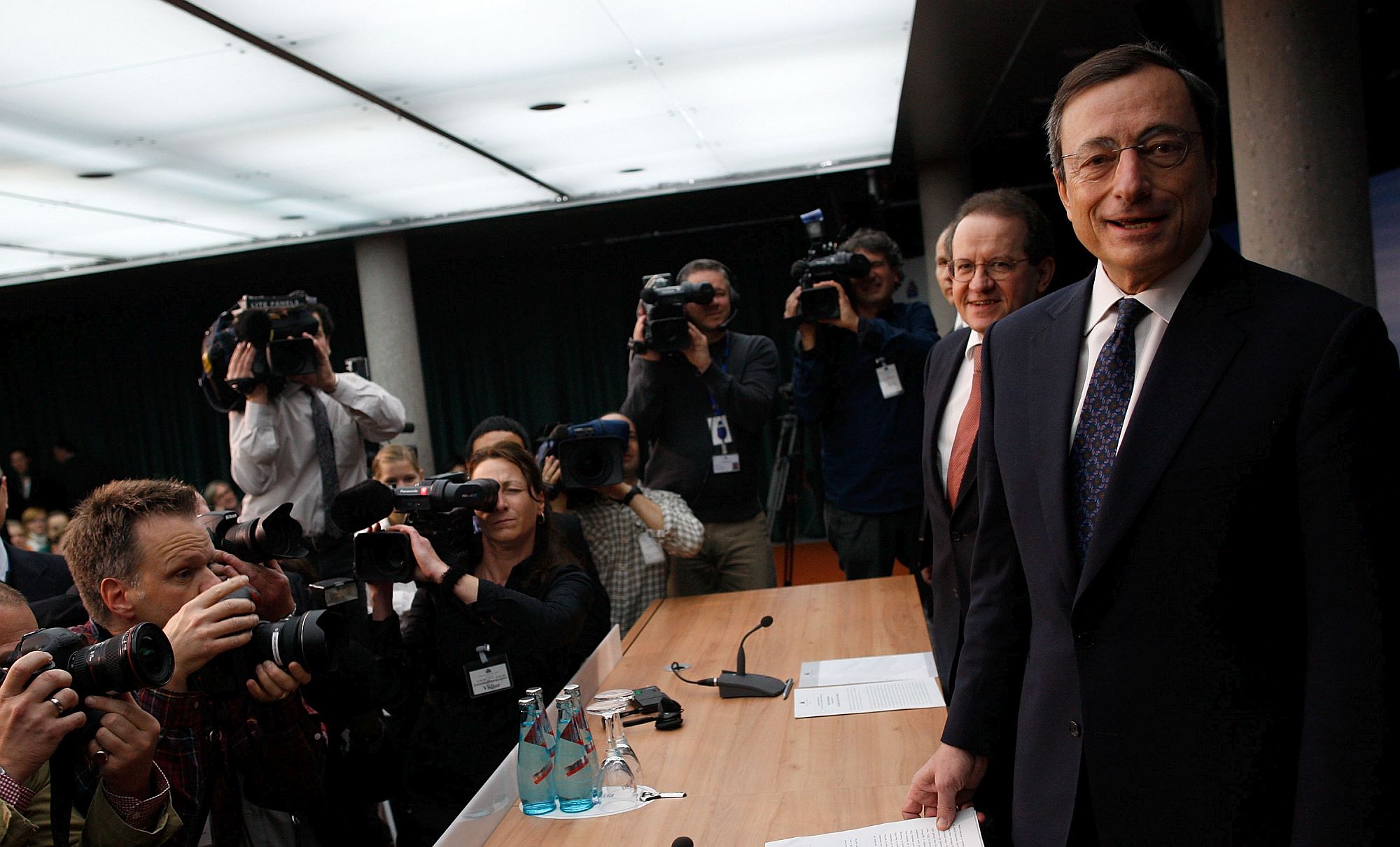 Mario Draghi at a news conference in Frankfurt am Main, Germany, following his first meeting, as ECB president, of the governing council, 3 November 2011.