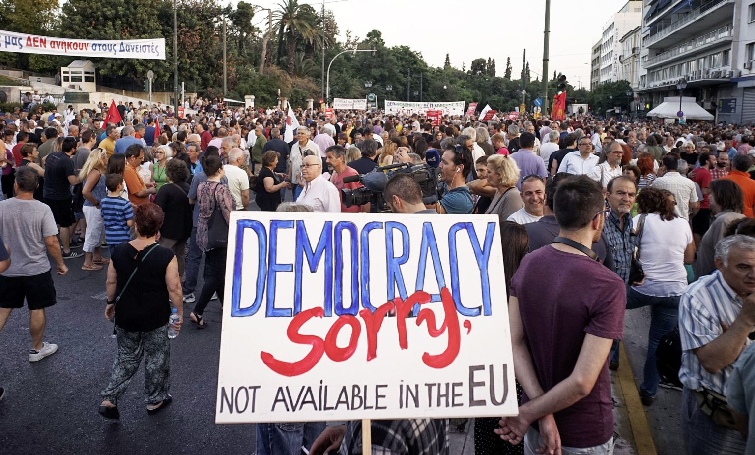Greek protesters during a rally in Athens against the treatment of Greece by European and International Monetary creditors, 17 June 2015.