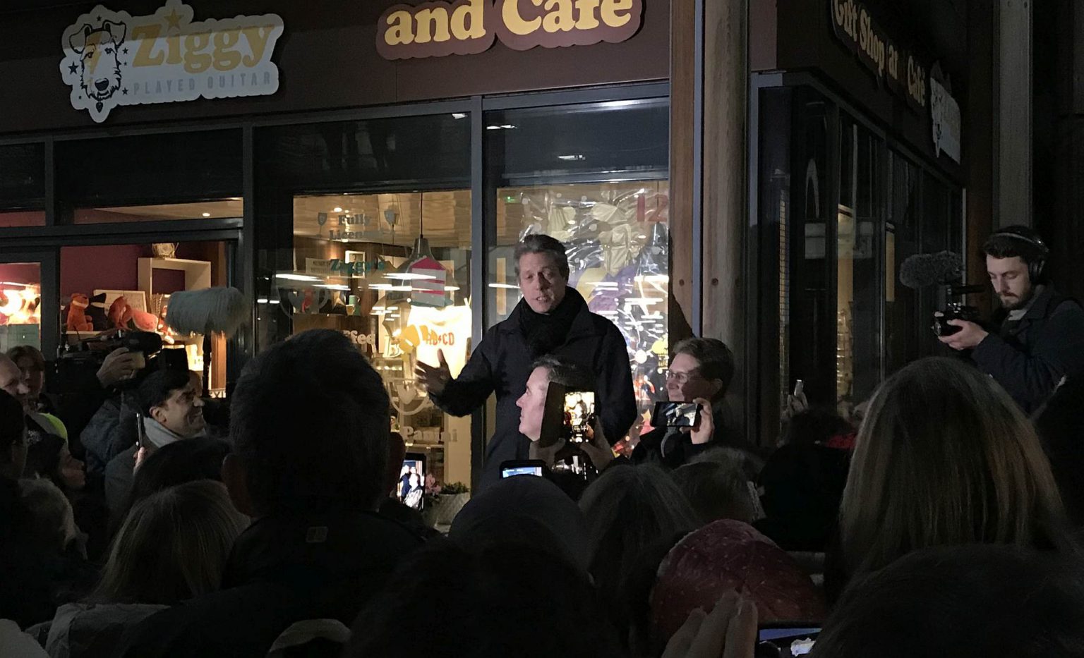 Hugh Grant addresses a Labour rally in Highams Park.
