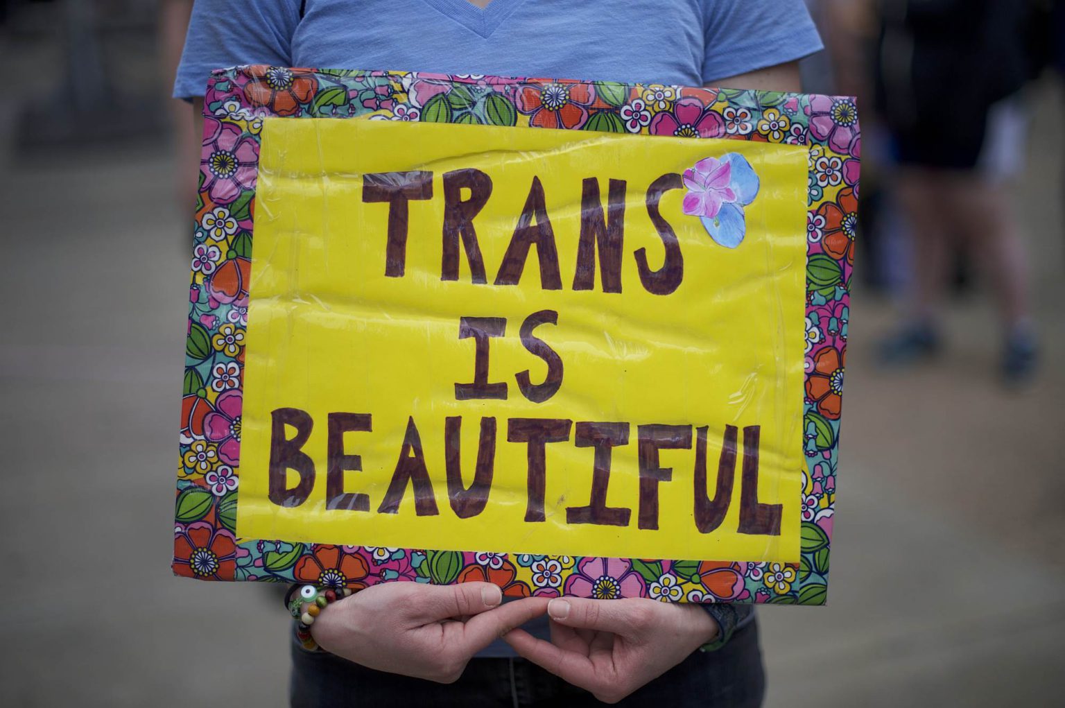 A protester demonstrates during a transgender-rights rally, in Philadelphia, 25 February 2017.