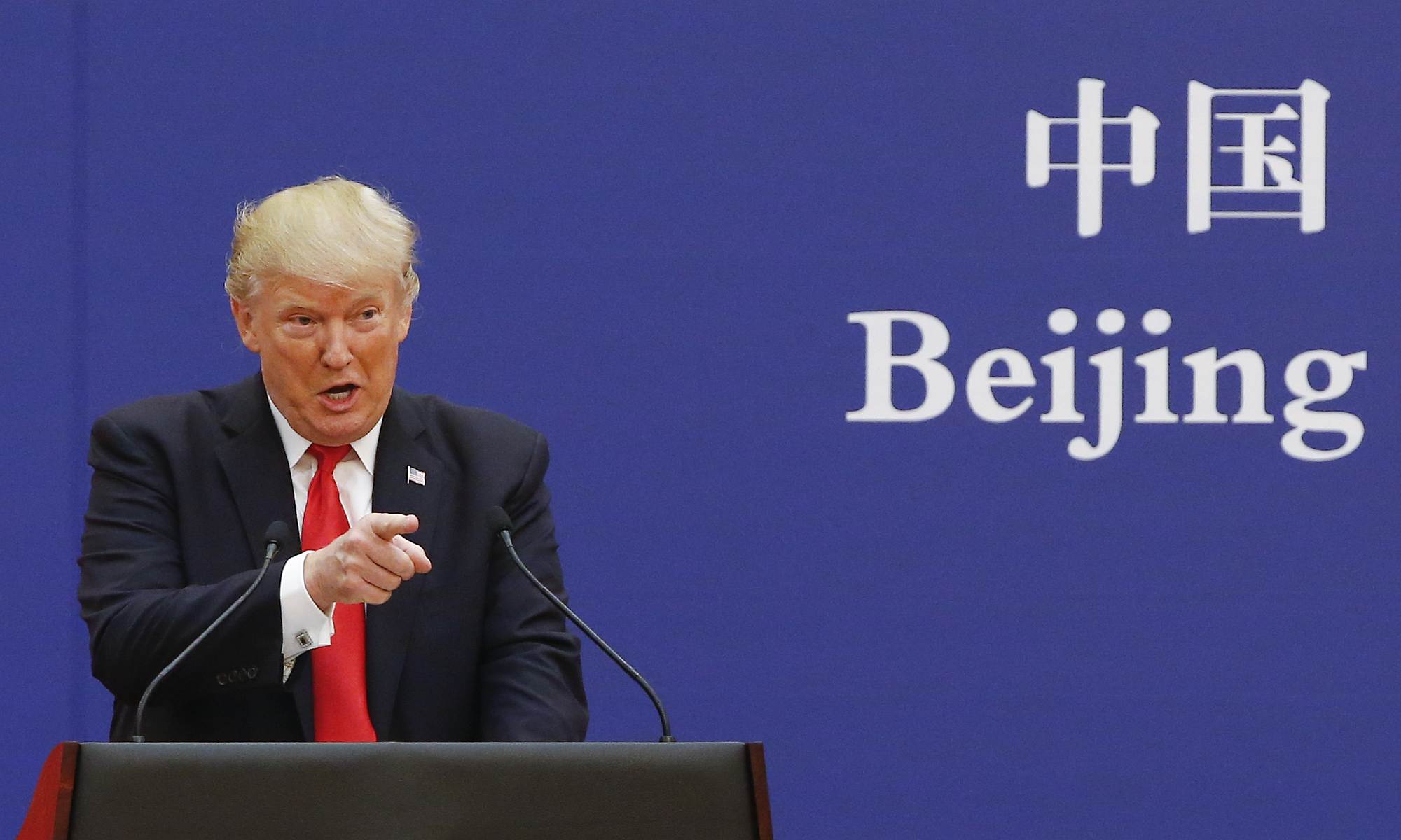 Trump speaks to business leaders at the Great Hall of the People on 9 November, 2017, in Beijing, China.