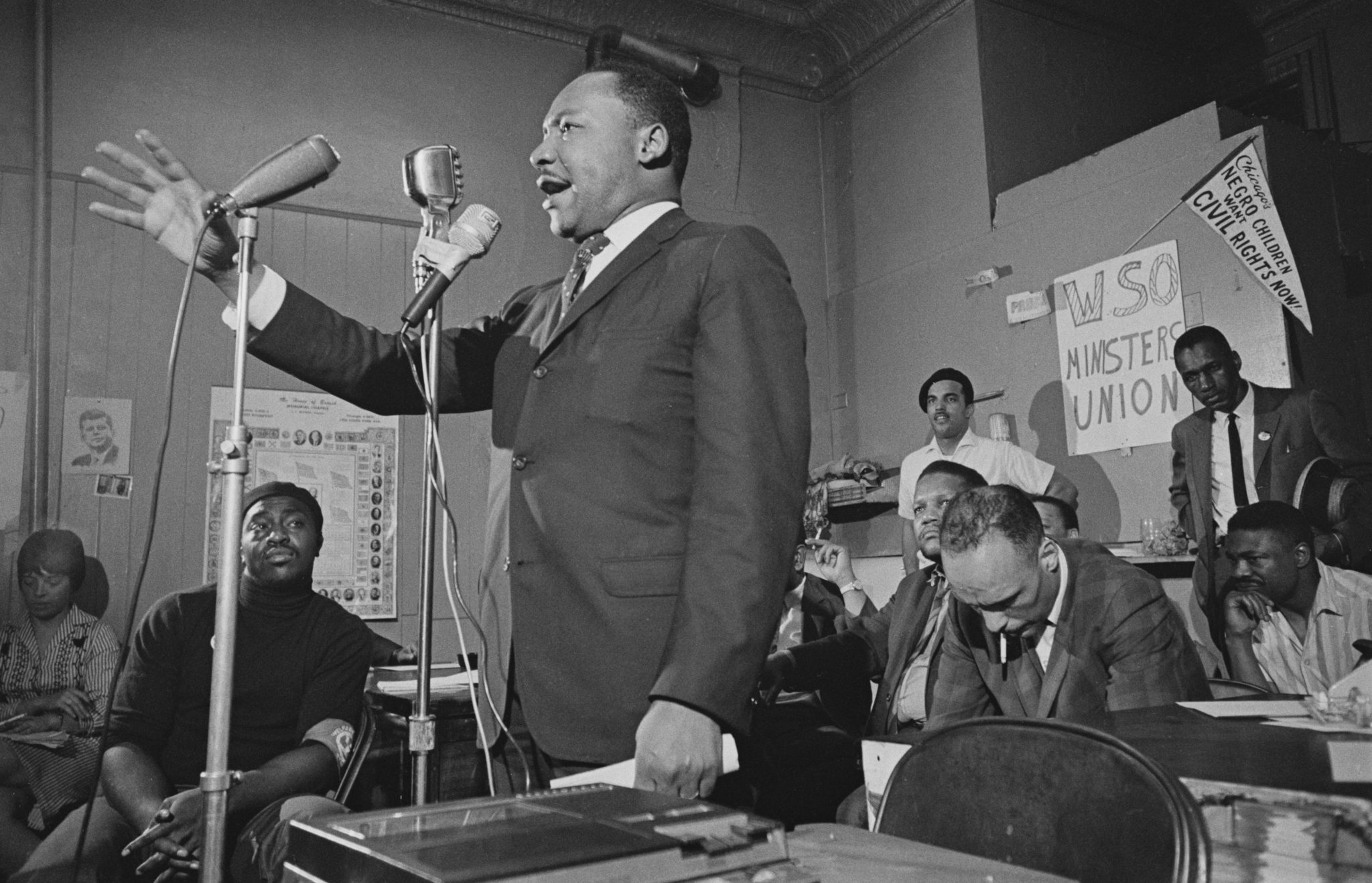 Civil Rights activist Martin Luther King addresses a meeting in Chicago, 27 May 1966.