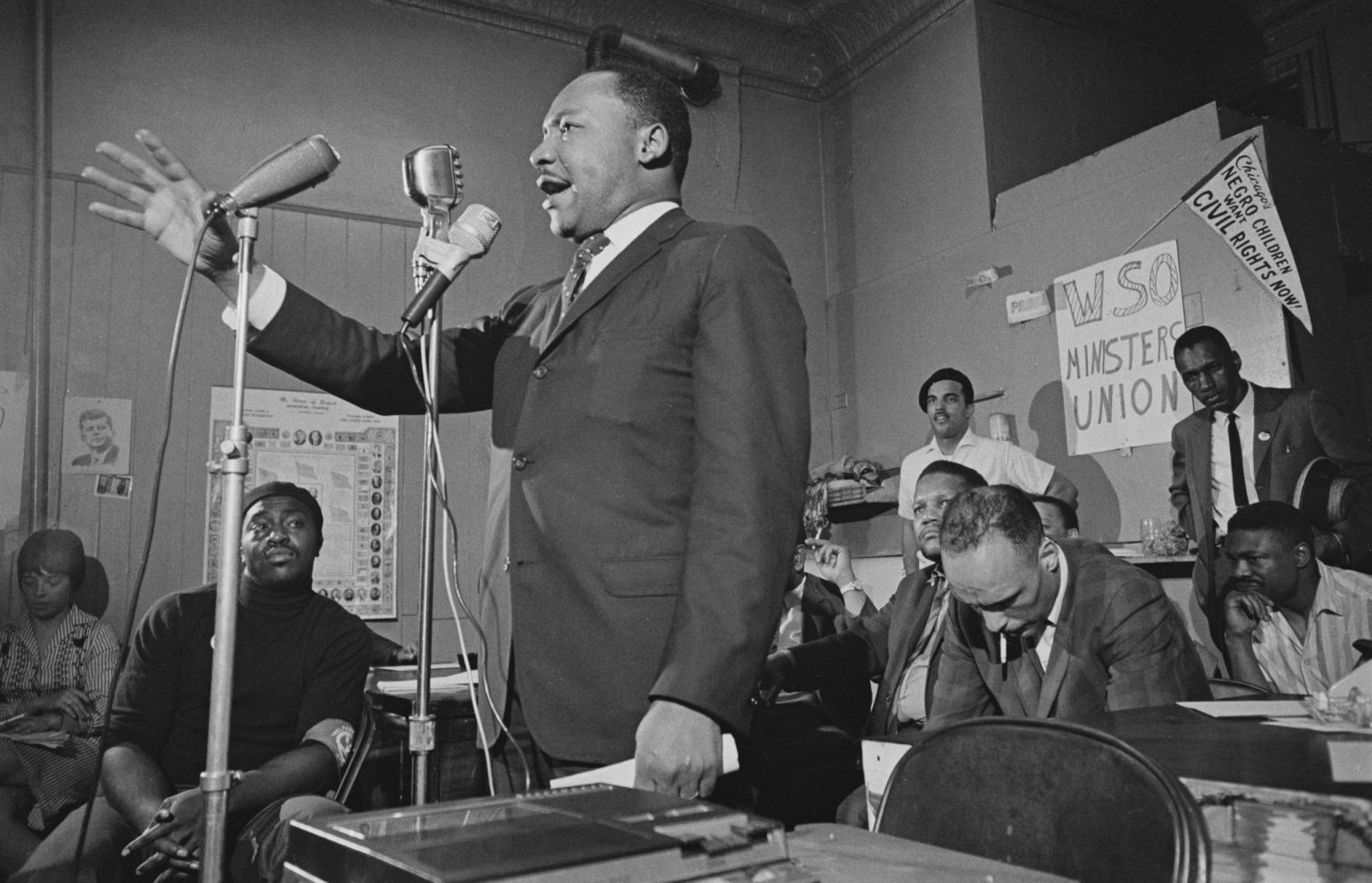 Civil Rights activist Martin Luther King addresses a meeting in Chicago, 27 May 1966.