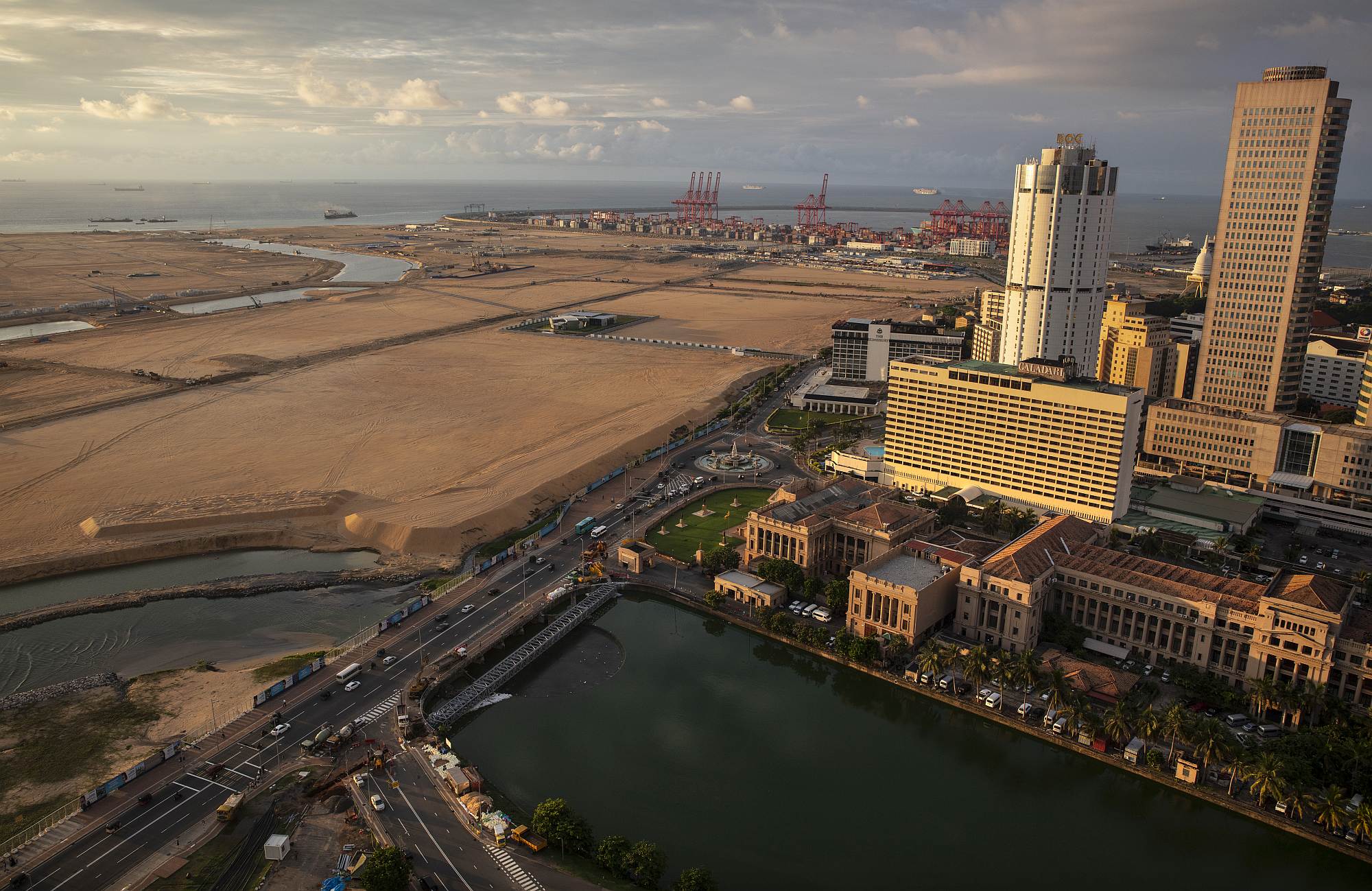 A view of Colombo city, Sri Lanka, along the ocean front showing land reclaimed from the Indian Ocean and funded with $1.4 billion in Chinese investment, 12 November 2018.