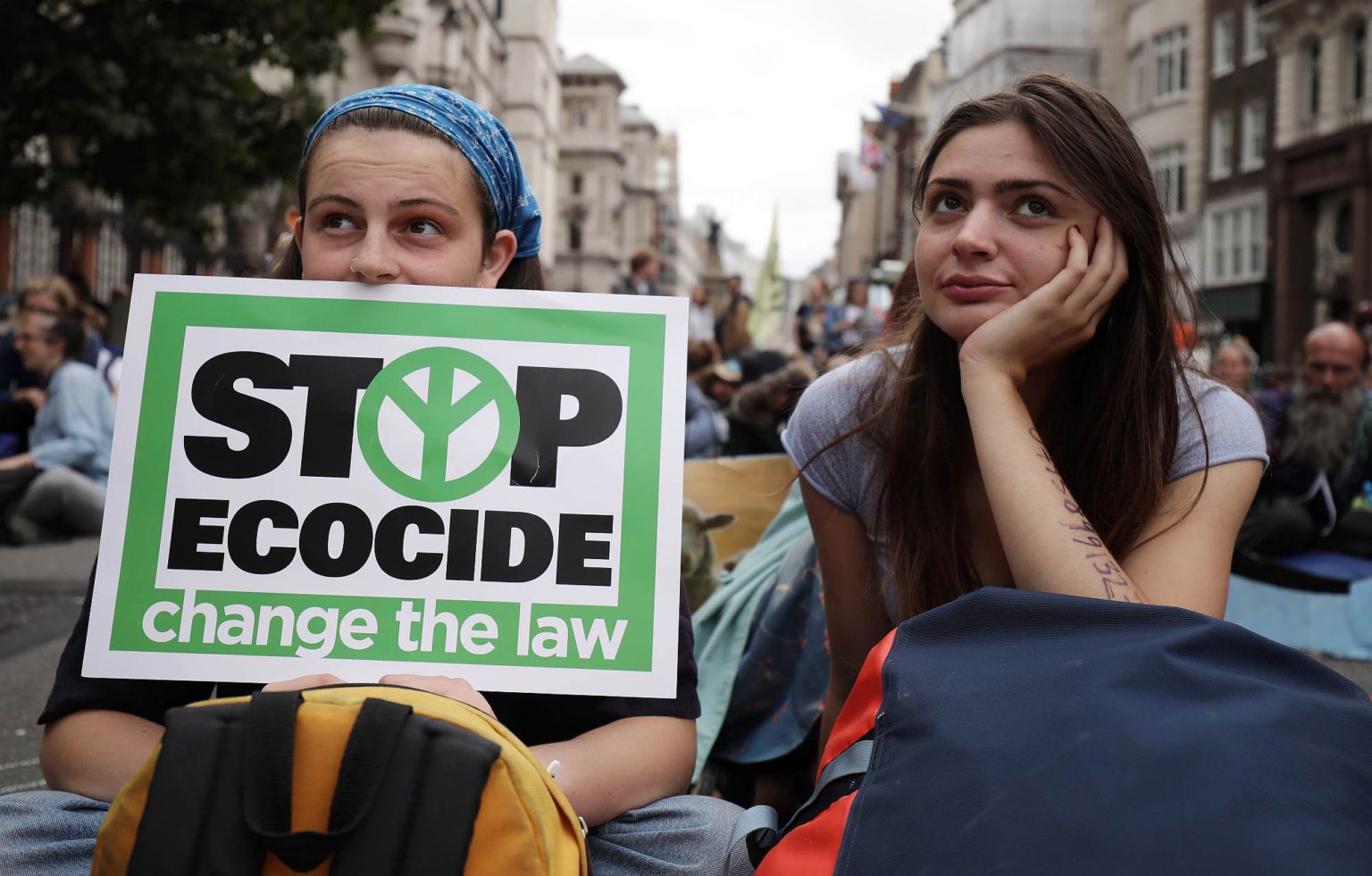 Extinction Rebellion protesters block traffic in London, 15 July 2019.
