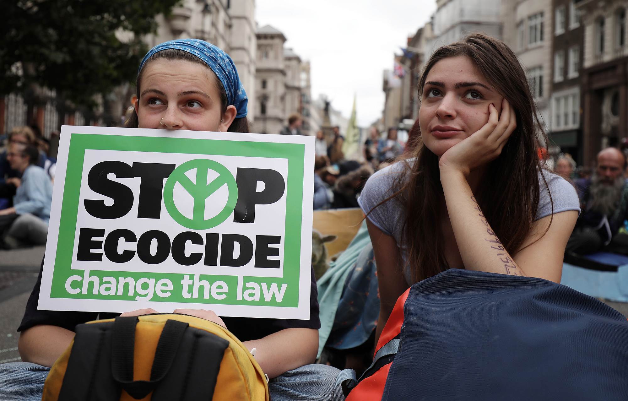 Extinction Rebellion protesters block traffic in London, 15 July 2019.