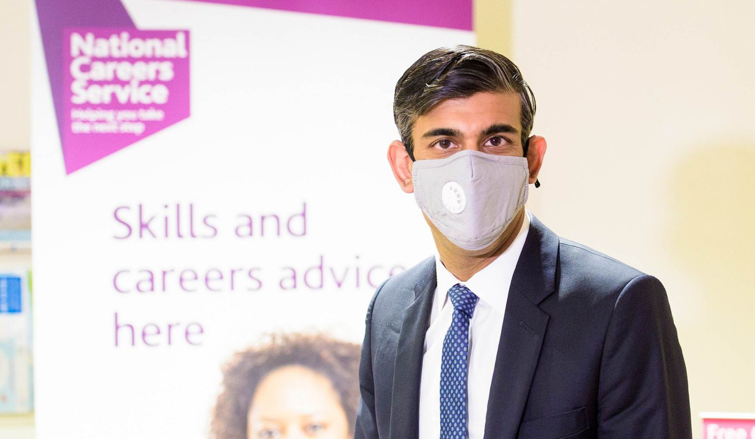 UK chancellor Rishi Sunak visits a Jobcentre Plus in Barking, London, on 16 July 2020.