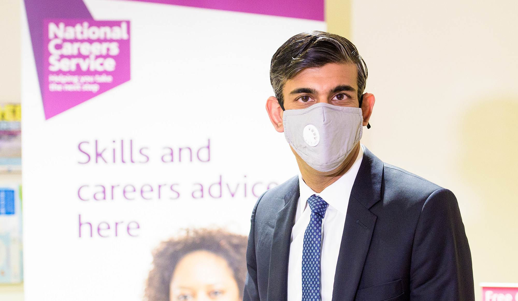 UK chancellor Rishi Sunak visits a Jobcentre Plus in Barking, London, on 16 July 2020.