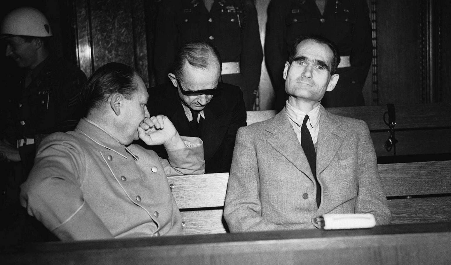 Goering, left, and Hess, right, in court during their trials, 4 December 1945. Photo: Chris Ware/Keystone/Hulton Archive/Getty Images