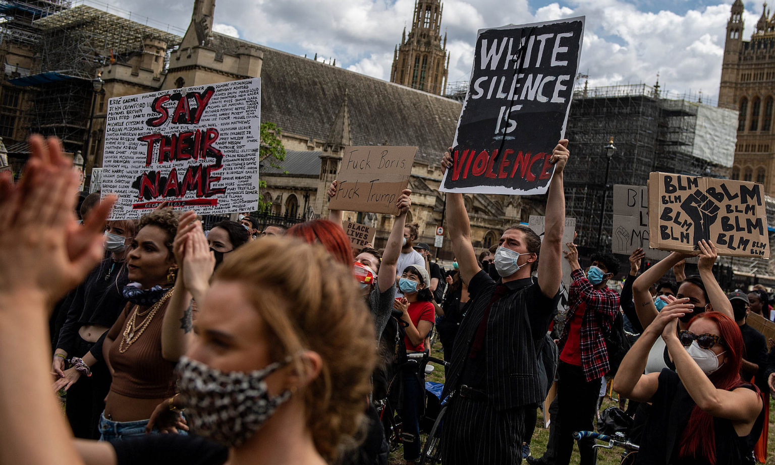 BLM protesters gather in Parliament Square, London, 20 June 2020.
