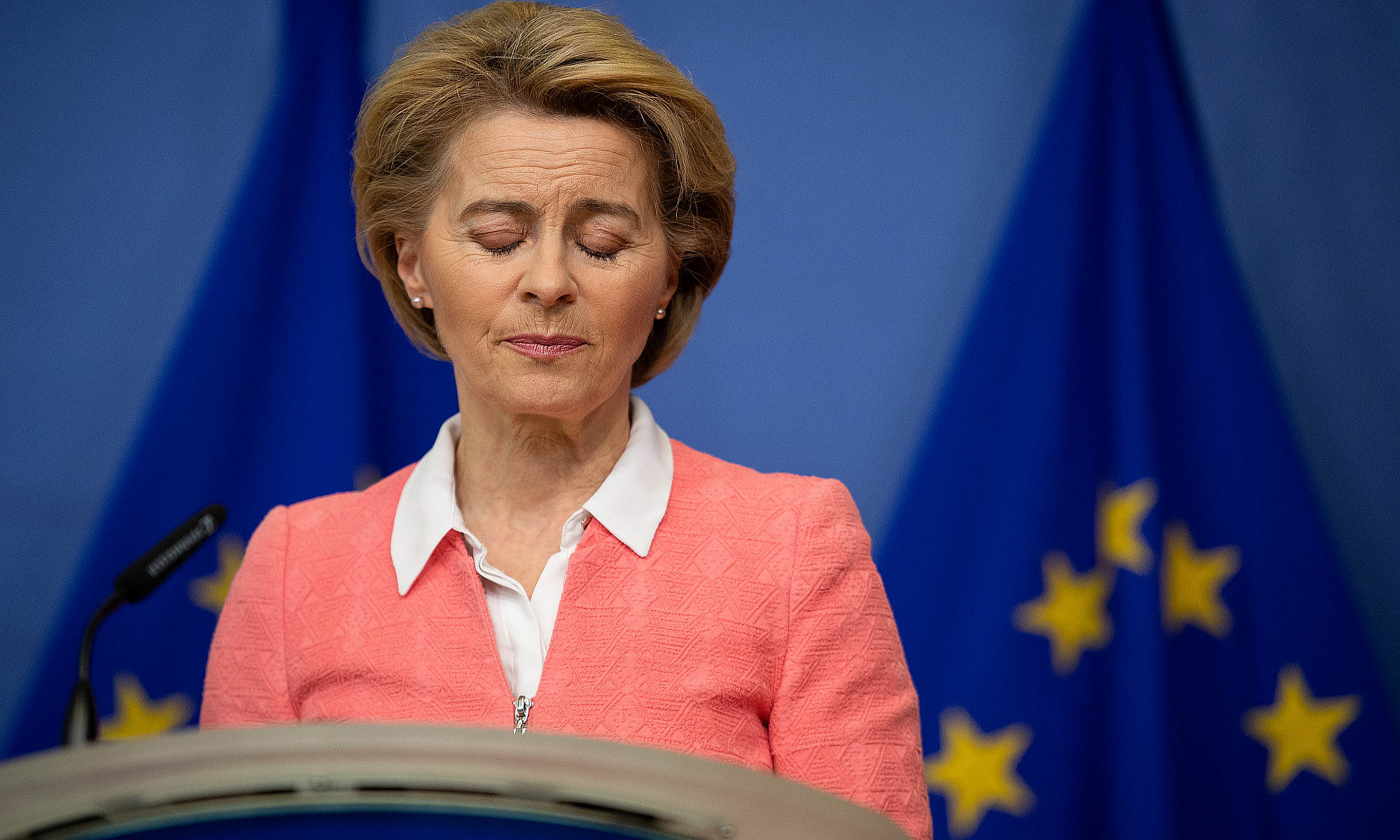 Commission president Ursula von der Leyen holds a press conference on 4 March 2020 in Brussels.