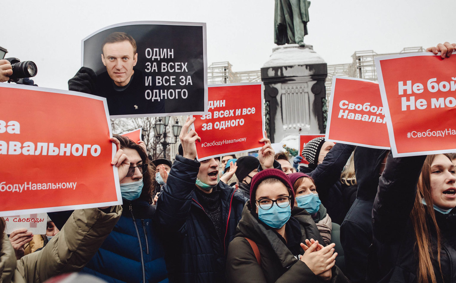Navalny supporters protest at Pushkin Square, Moscow, 23 January 2021.