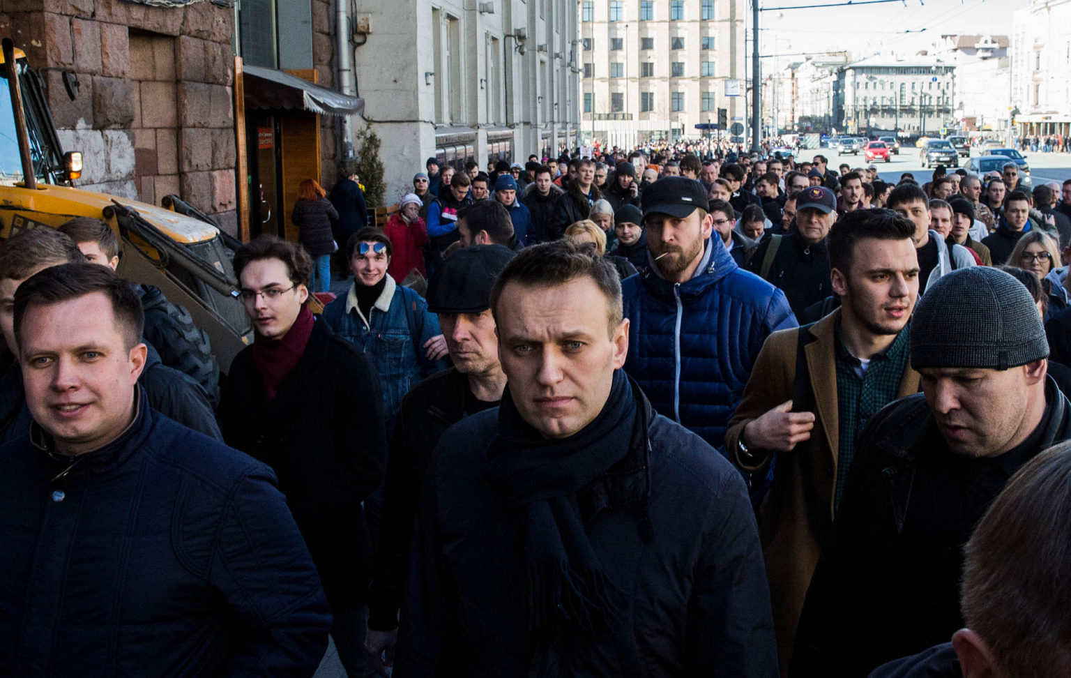 Alexei Navalny marches on Tverskaya street, Moscow, 26 March 2017. (Credit: Evgeny Feldman.)