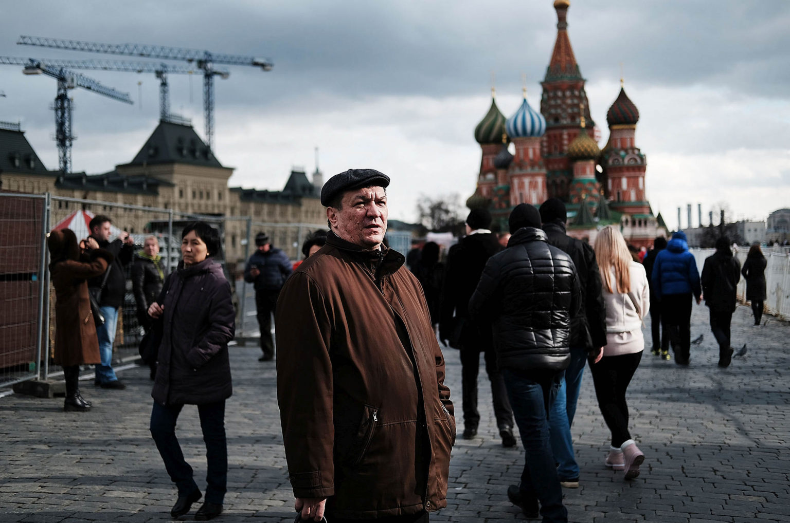 Pedestrians walk through Red Square, Moscow, on 4 March 2017.