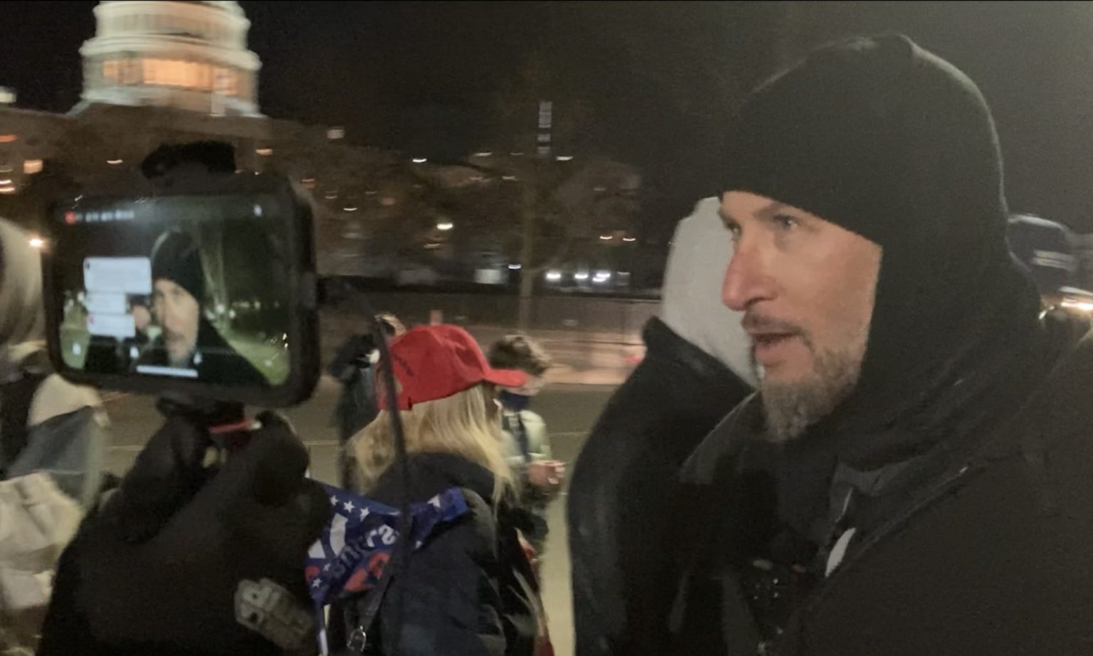 A self-identified ‘extremist’ who said he was present at the Capitol on 6 January. Photo taken the next evening. Washington, DC.
