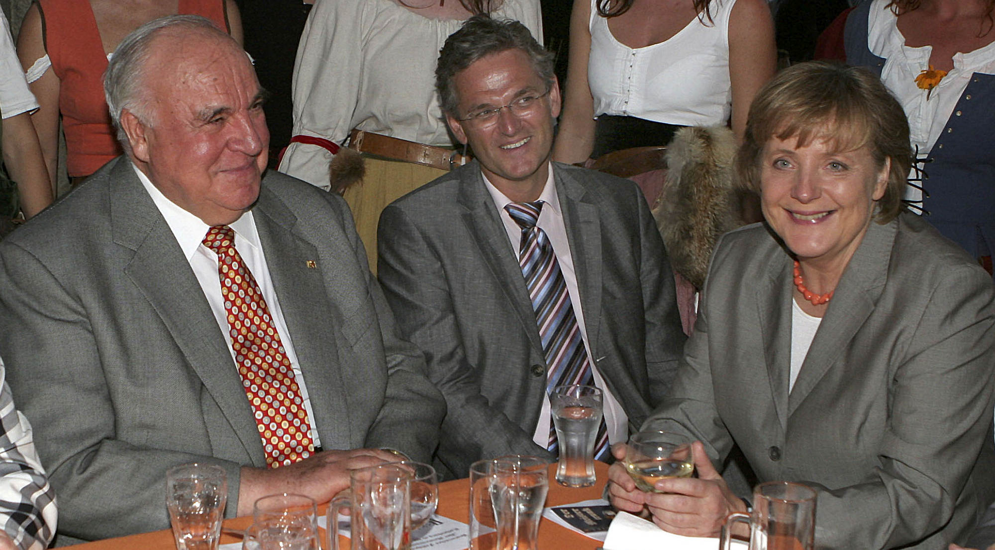 Angela Merkel and Helmut Kohl attend the ZDF television summer party, 29 June 2005.