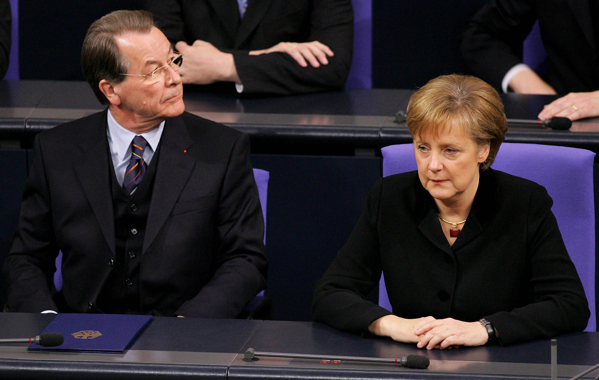 Angela Merkel and Franz Muentefering, of the SPD, at the Reichstag, 22 November 2005.