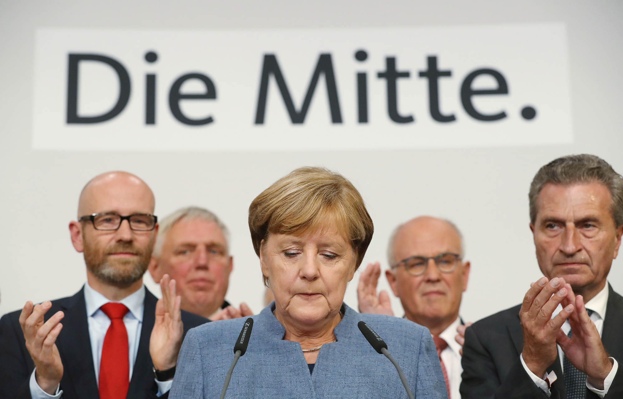 Merkel speaks to supporters following federal elections results, 24 September 2017.