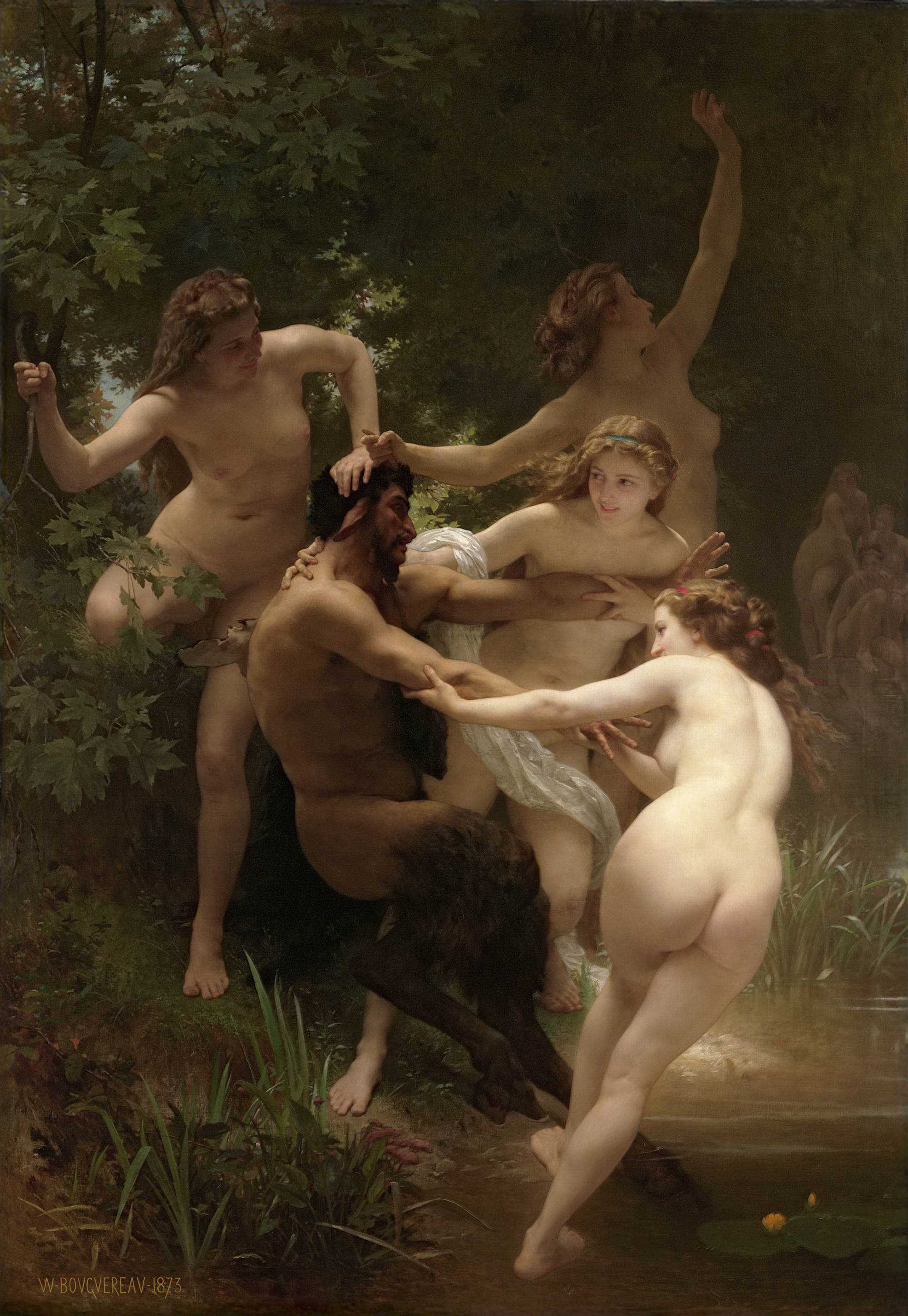 Nymphs and Satyr, by William-Adolphe Bouguereau (Public domain, via Wikimedia Commons).