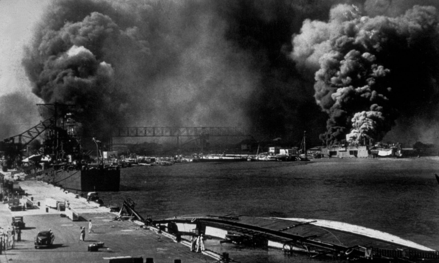 Pearl Harbor after being attacked, 7 December 1941