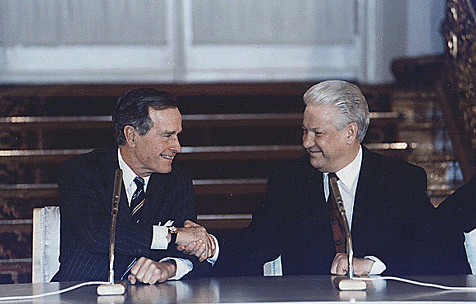 President Bush and Russian President Boris Yeltsin in 1993 (Credit: National Archives.)