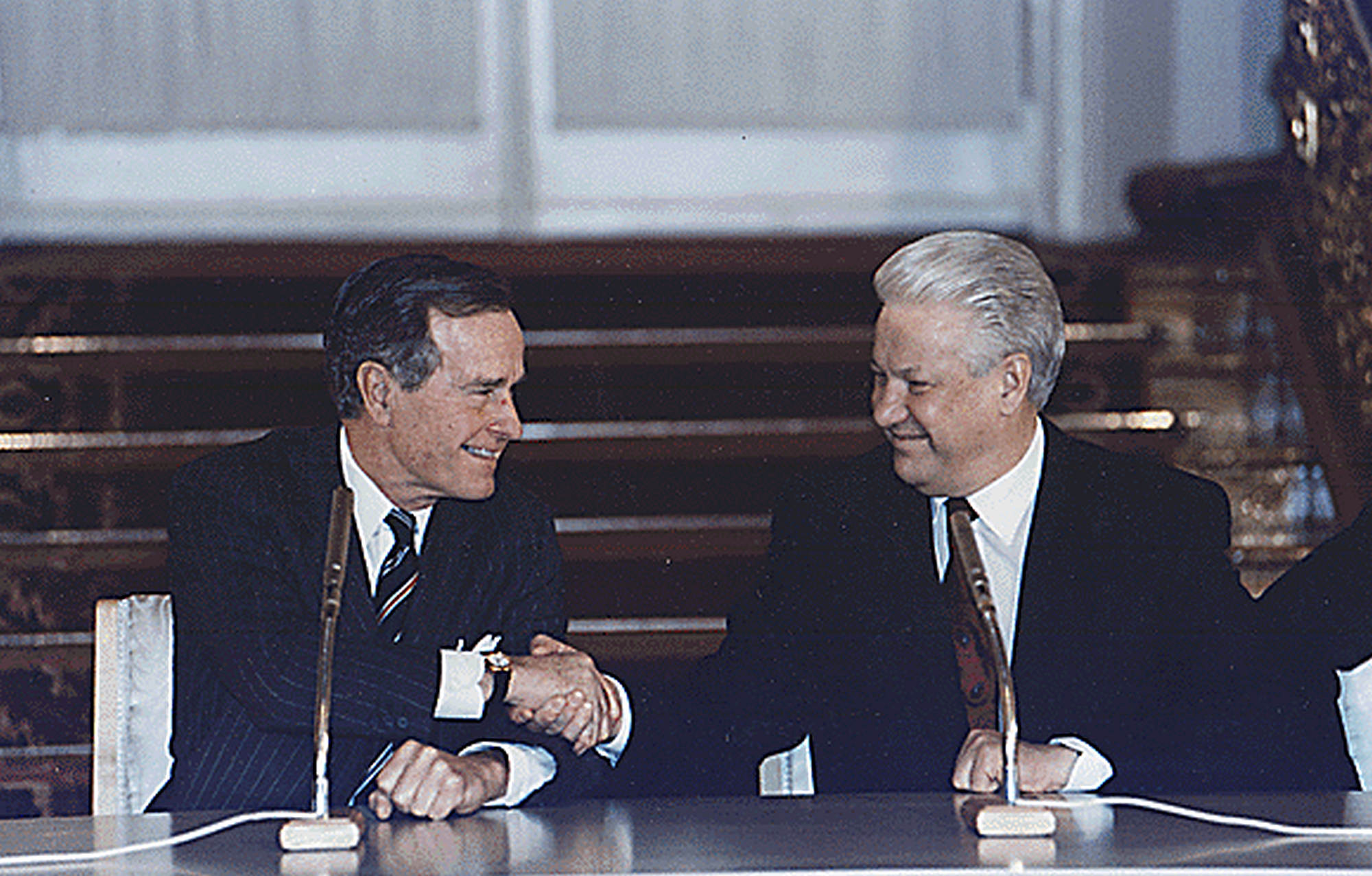 President Bush and Russian President Boris Yeltsin in 1993 (Credit: National Archives.)