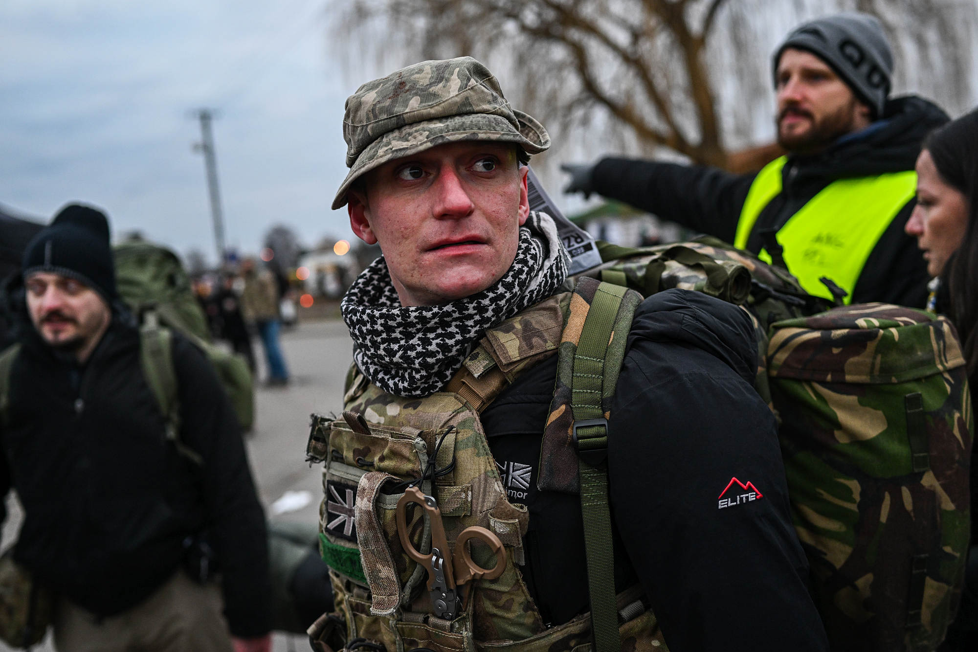 UK volunteers arrive at the Polish-Ukrainian border crossing to join the fight against the Russian invasion, 6 March 2022.