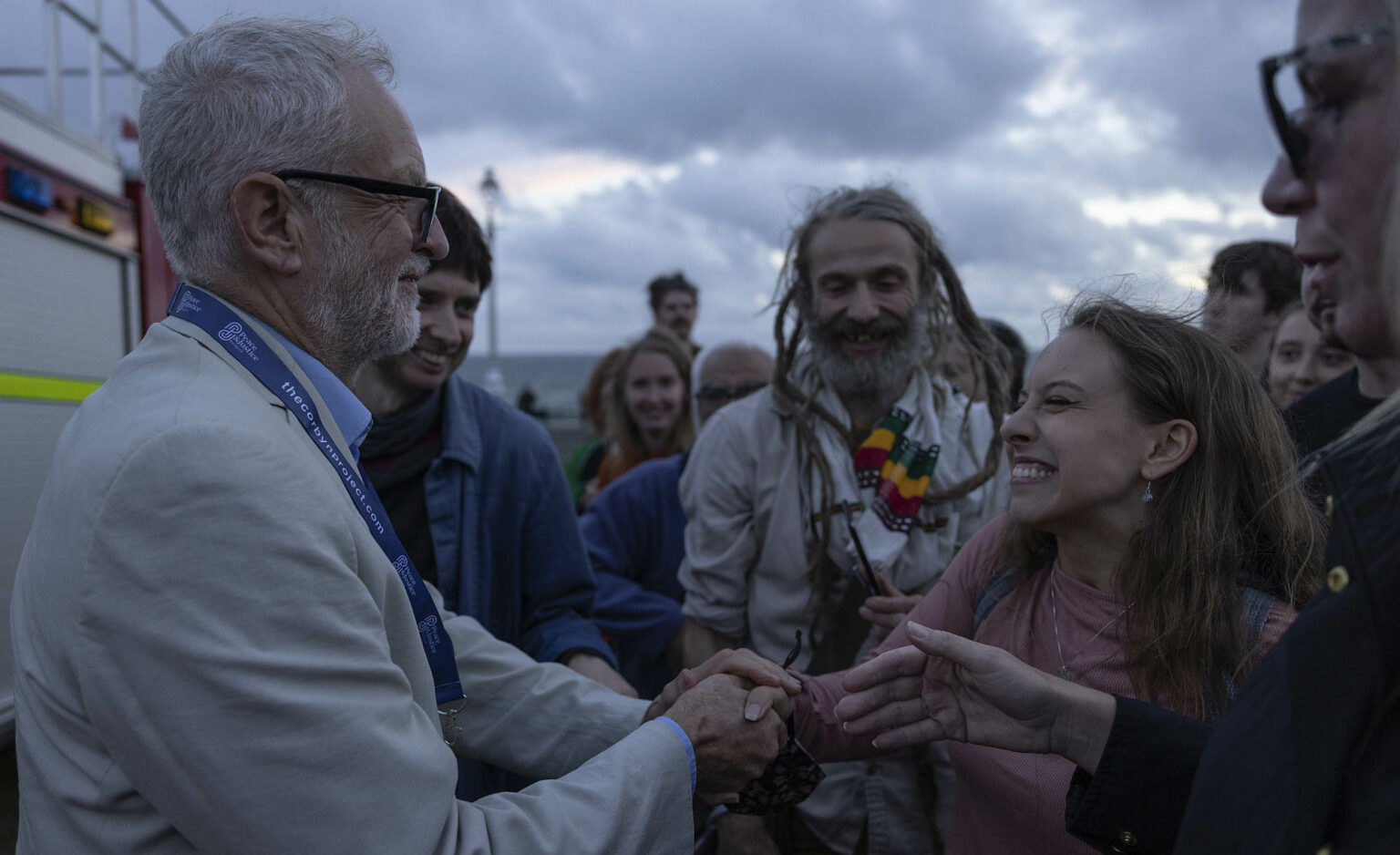 Jeremy Corbyn greets supporters after speaking at the 'People's Assembly' rally in Brighton, 26 September 2021.