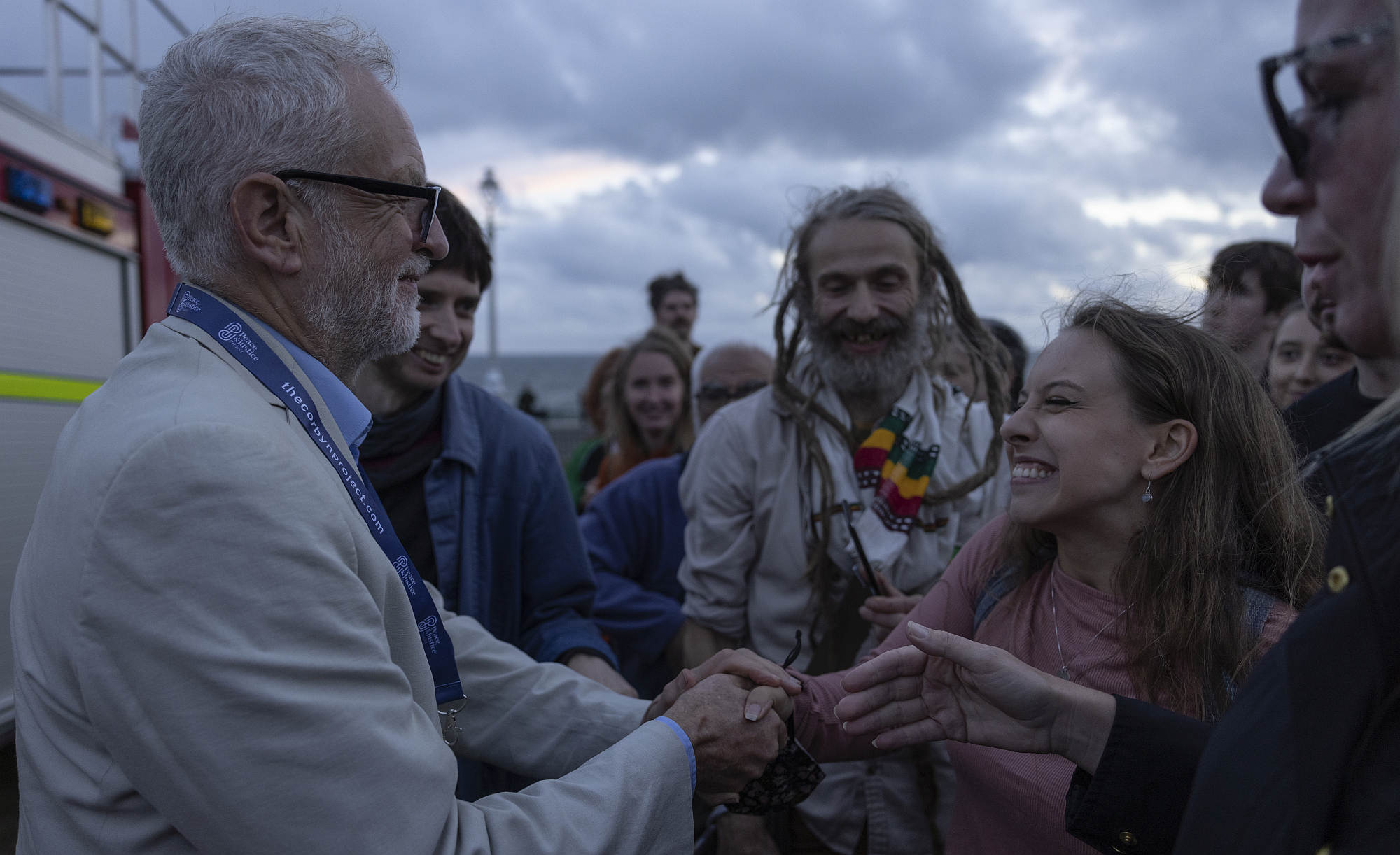 Jeremy Corbyn greets supporters after speaking at the 'People's Assembly' rally in Brighton, 26 September 2021.