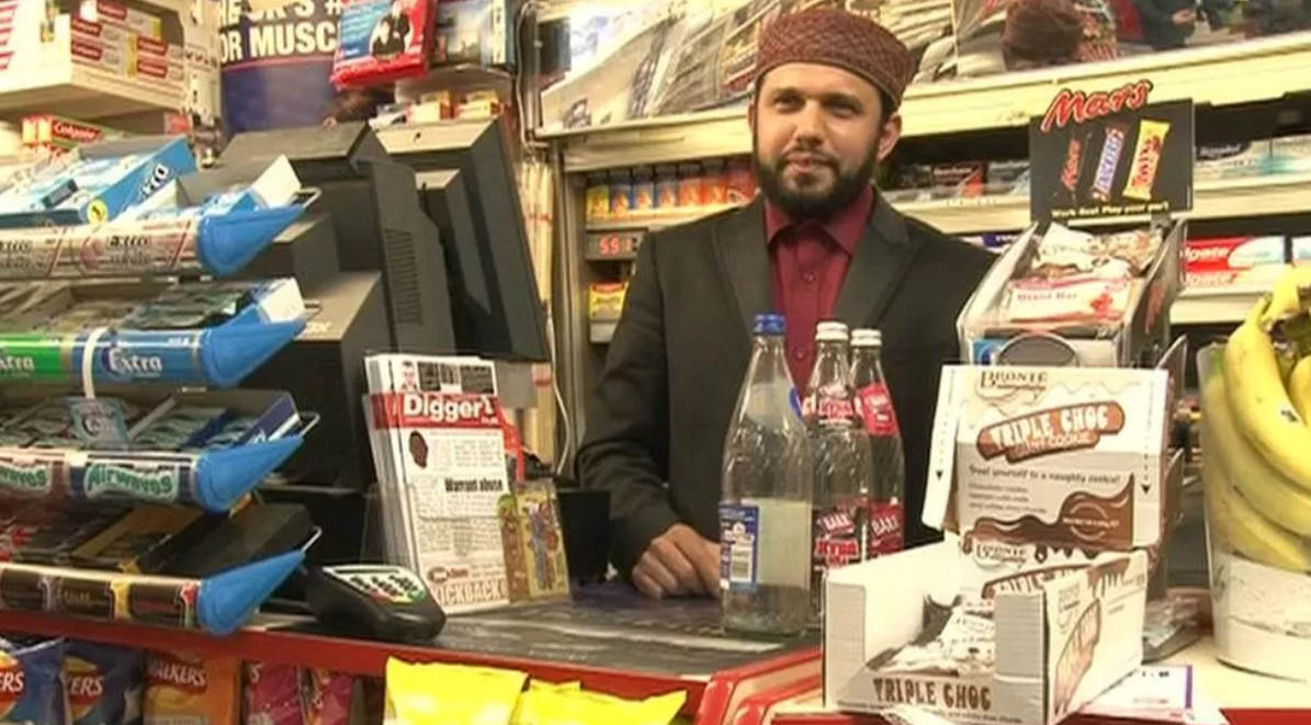 Asad Shah in his shop, Shawlands, Glasgow (Facebook).