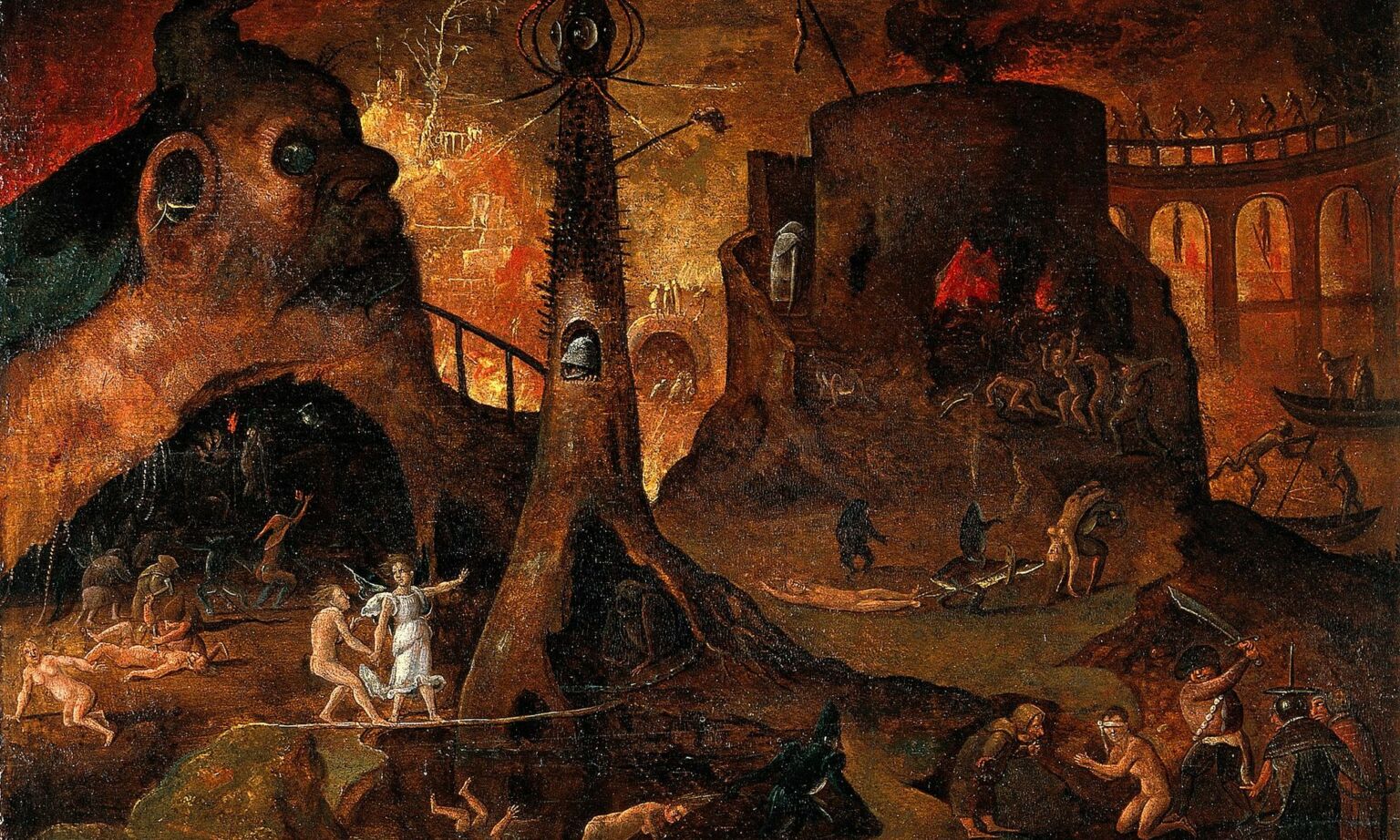 'An Angel Leading a Soul into Hell' by a follower of Hieronymus Bosch, 1450-1516.