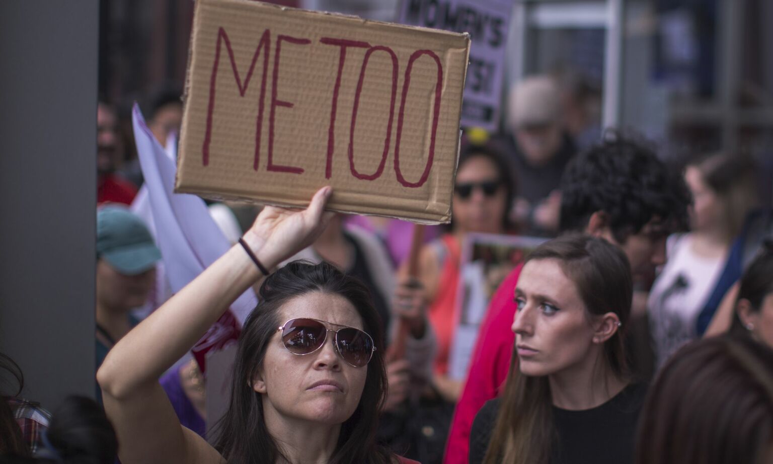 Protesters participate in a #MeToo march in Los Angeles, California, 12 November 2017. 