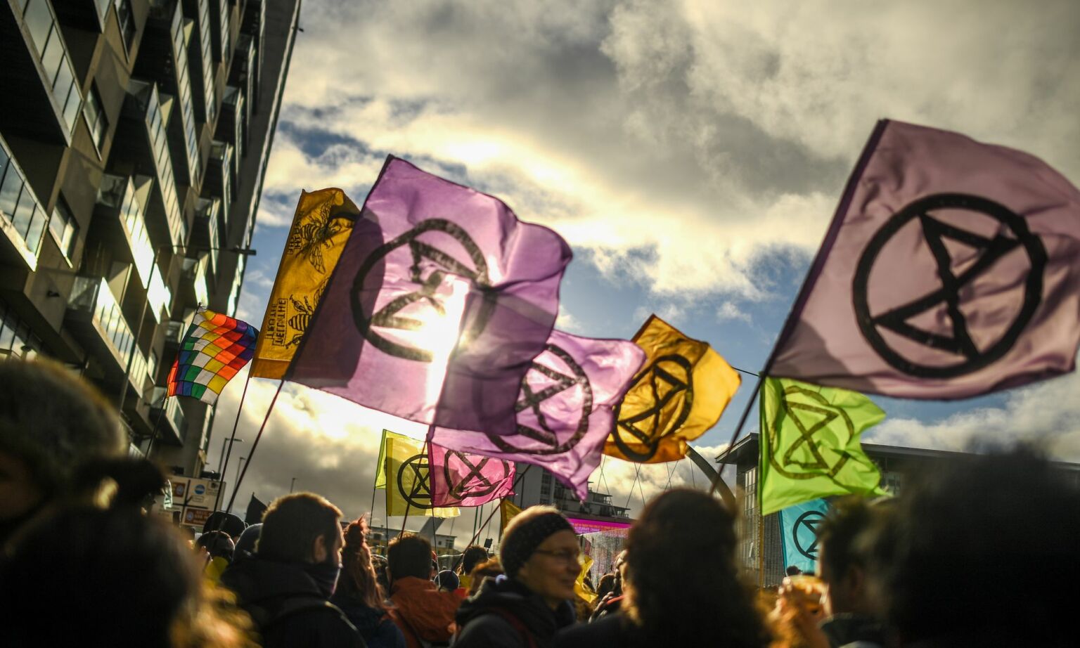Extinction Rebellion protesters outside the entrance to the COP26 site in Glasgow, United Kingdom, November 2021.