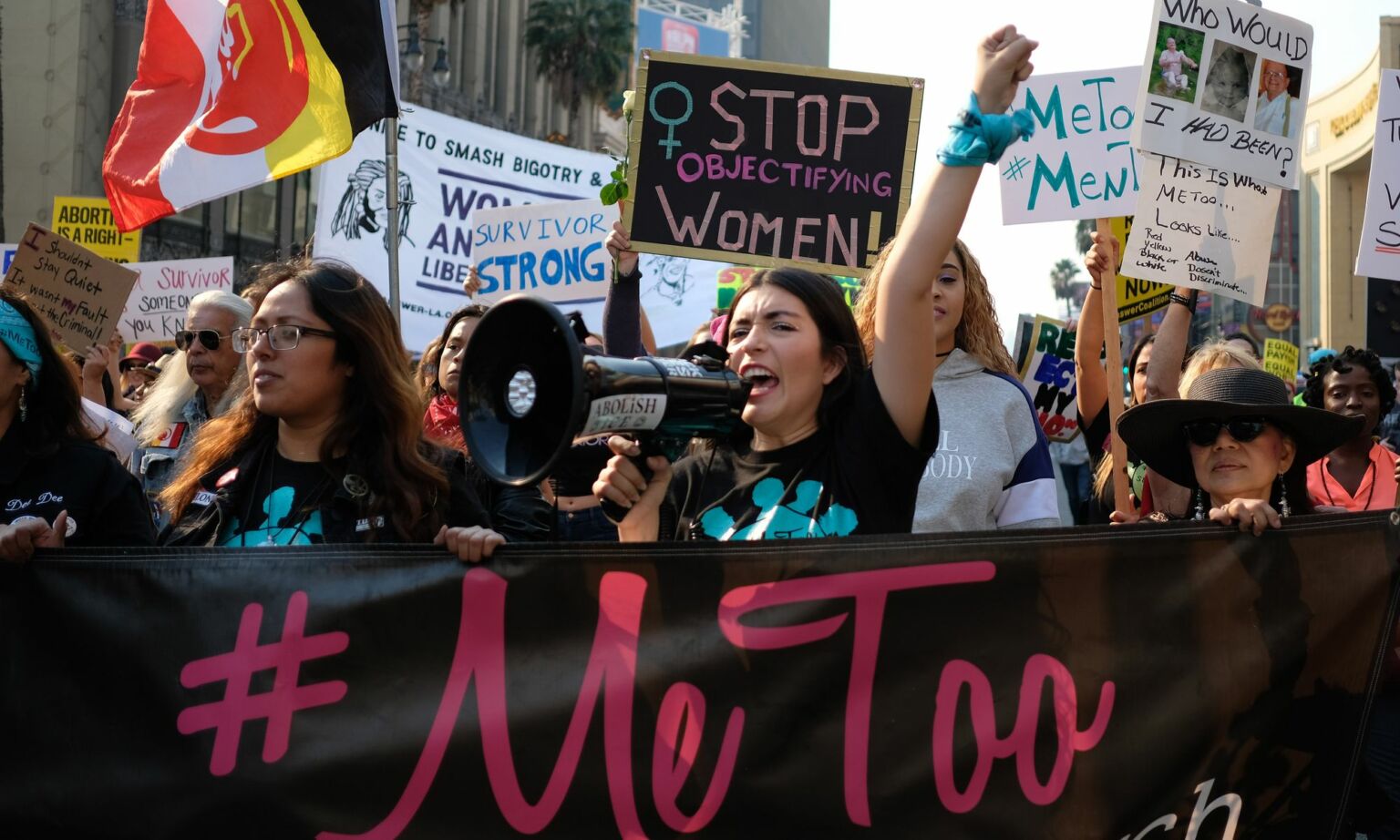 Activists participate in a #MeToo March, 10 November 2018, in Hollywood, California.