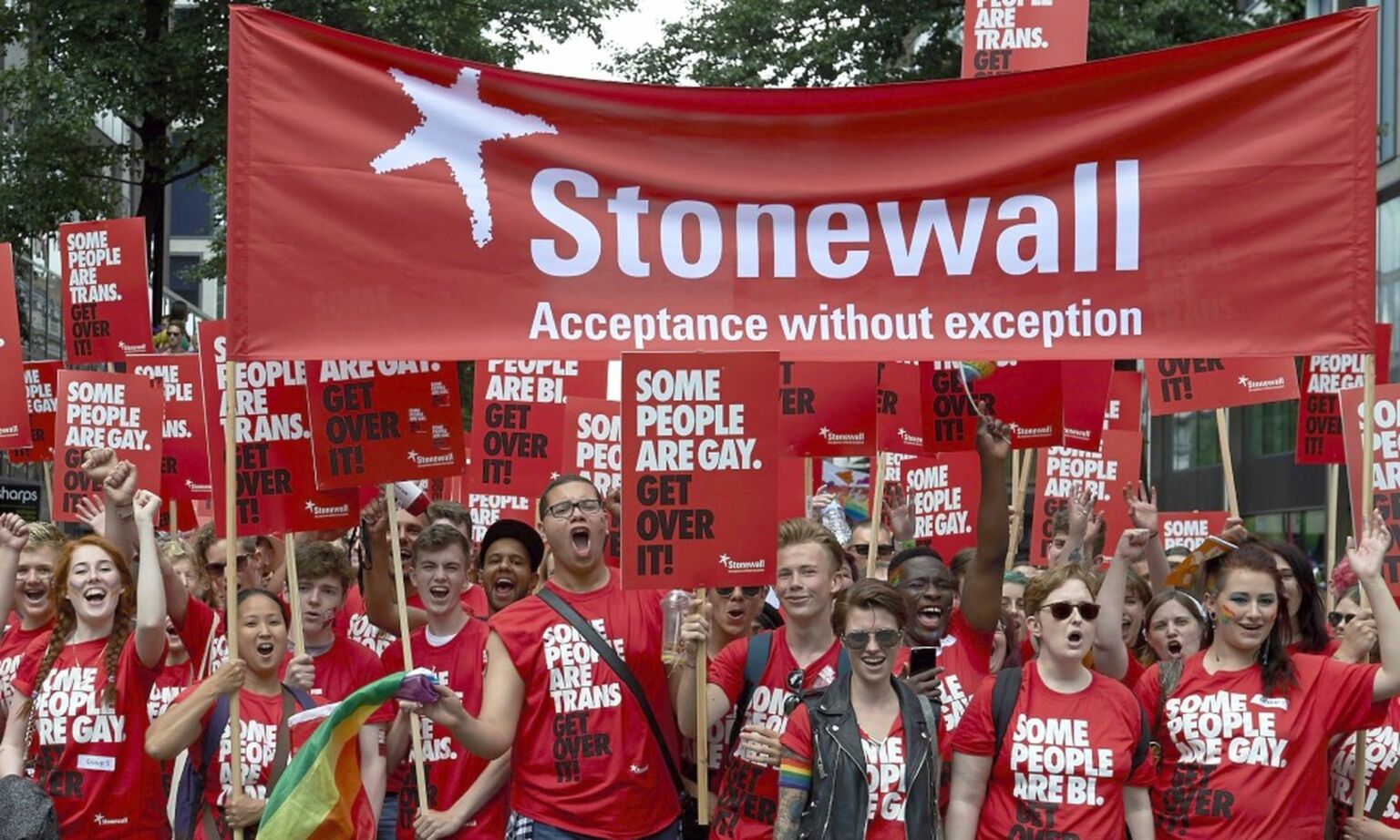 Members of Stonewall take part in the annual Pride Parade in London, 27 June 2015.