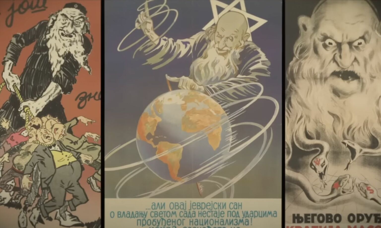 Anti-Semitic drawings depicting Jews as greedy, cruel and omnipotent, circa 1900-1950.