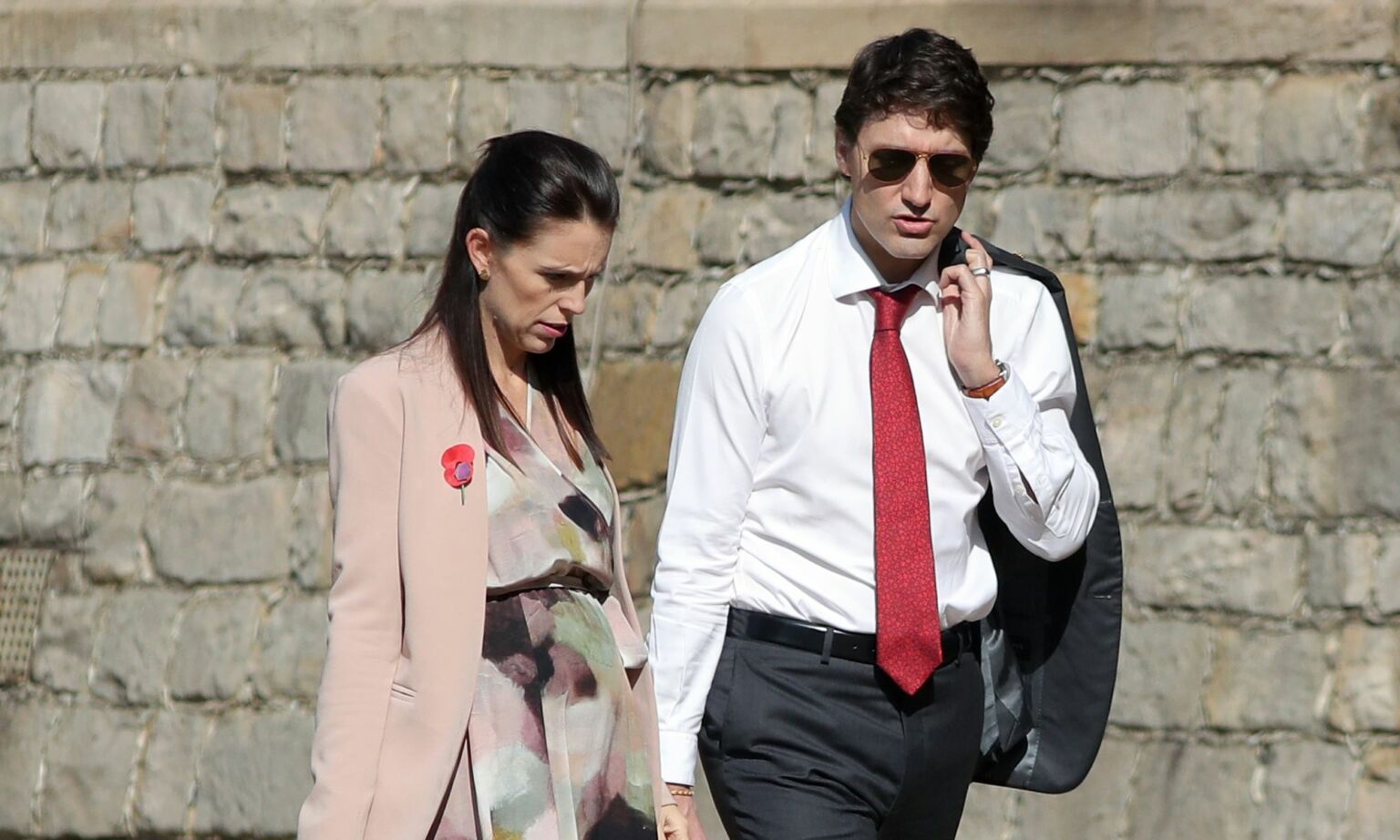 Jacinda Ardern and Justin Trudeau arrive at Windsor Castle on 20 April 2018.