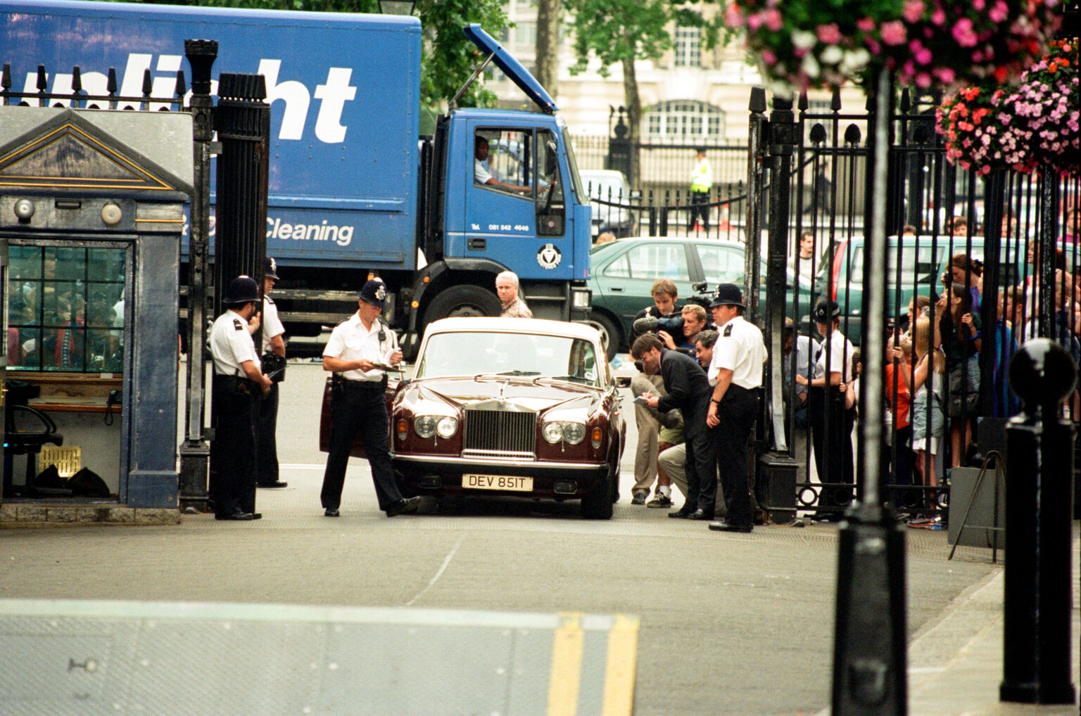 Noel Gallagher and other musicians arrive at 10 Downing Street for a party held by UK prime minister Tony Blair.