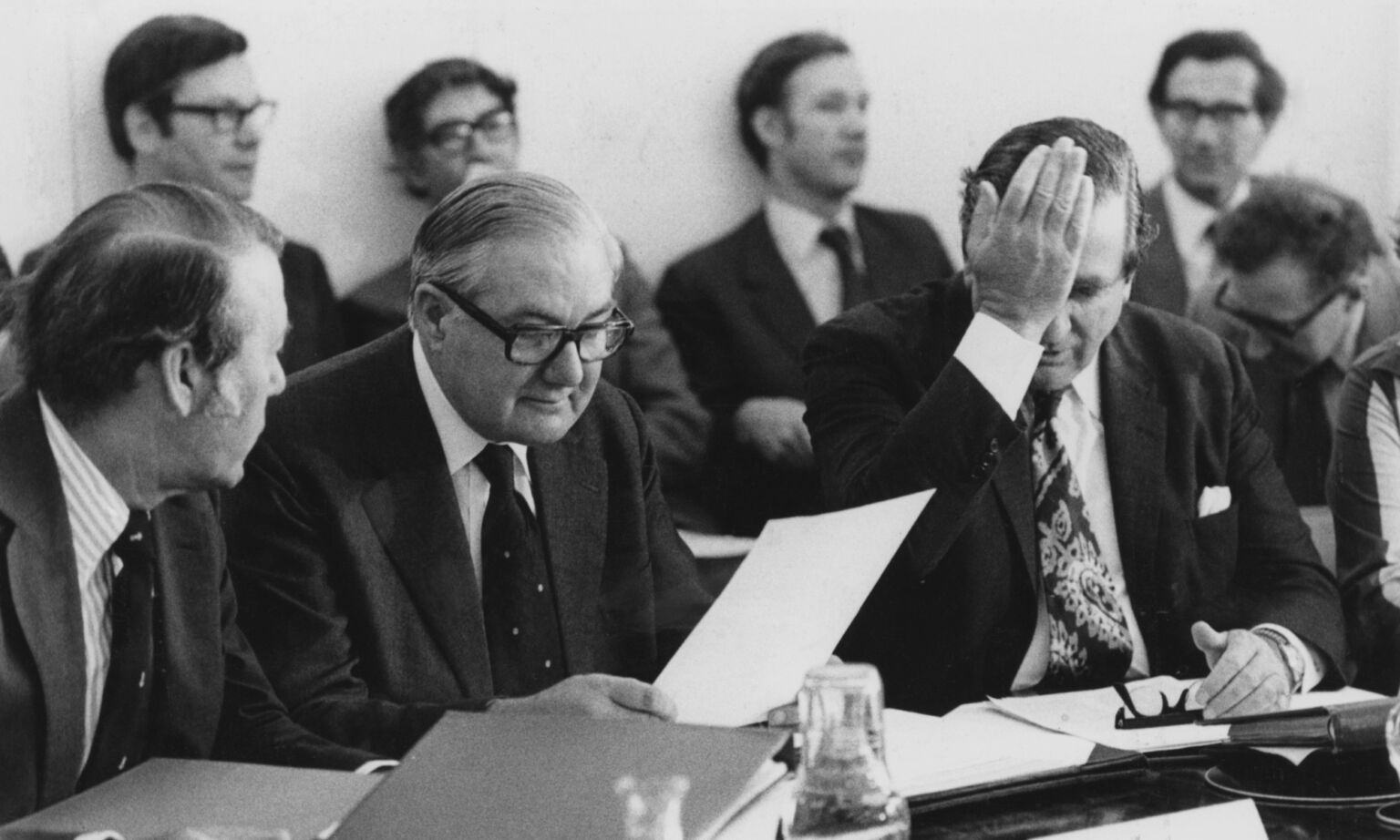 Prime minister James Callaghan with chancellor of the exchequer Denis Healey, 8 July 1976. 