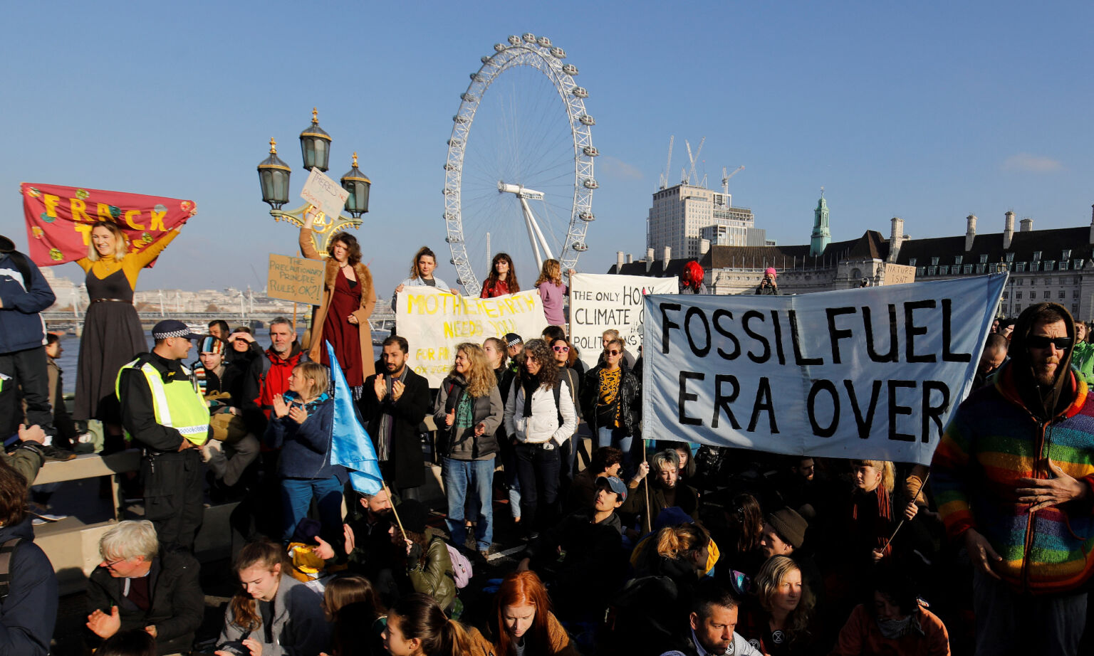 Extinction Rebellion protesters block Westminster Bridge in central London, 17 November 2018.