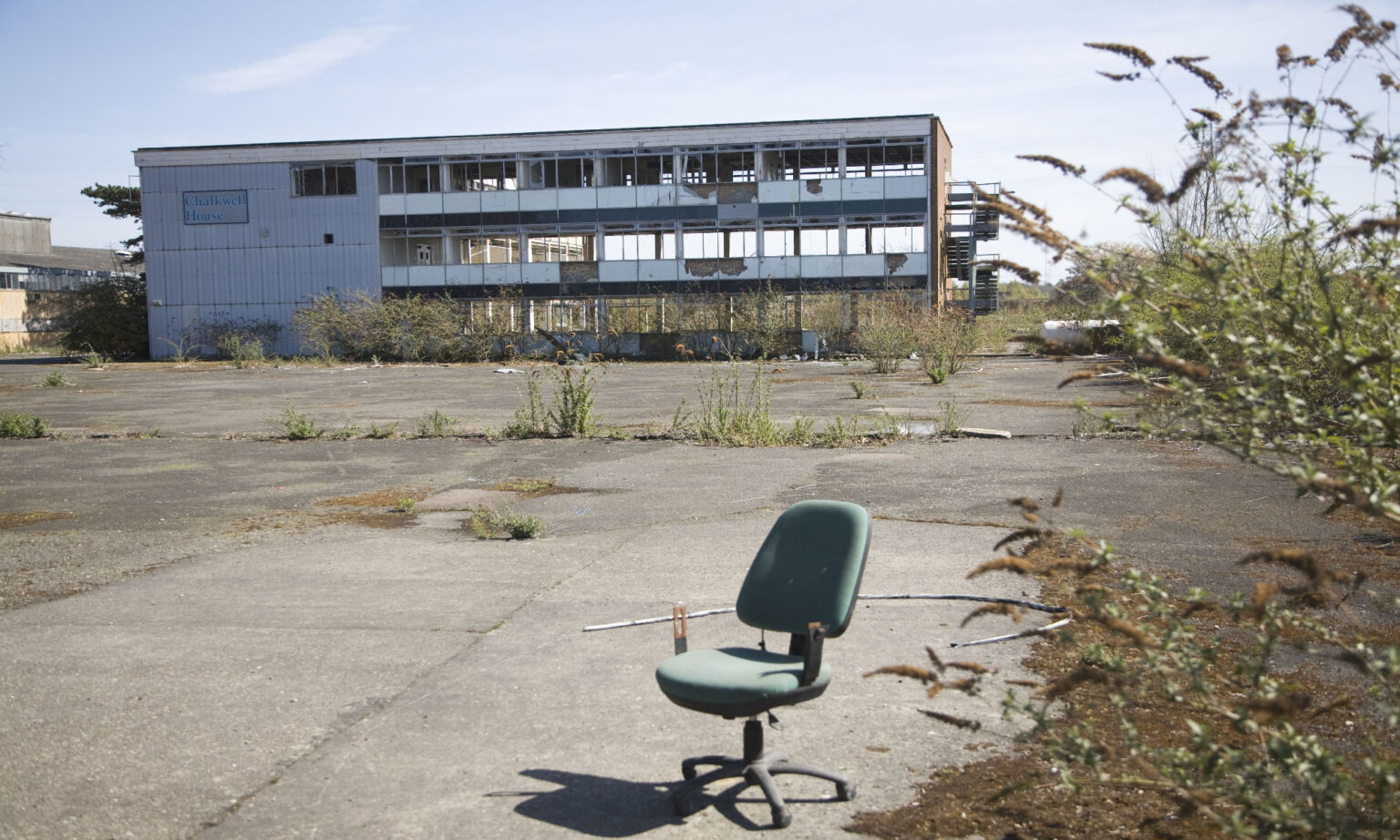 Industrial buildings left derelict in Brantham, Suffolk, England.