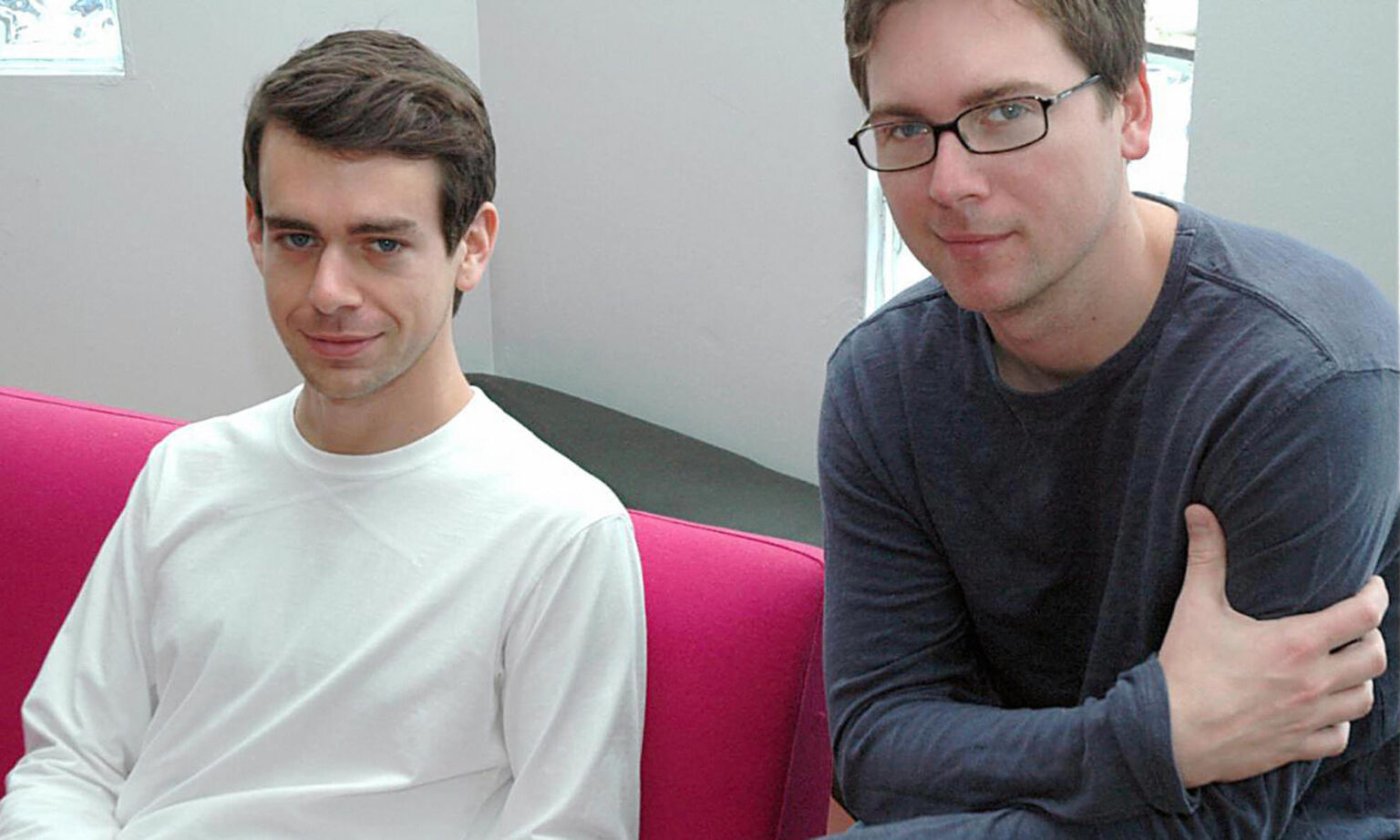Jack Dorsey (left) and Biz Stone, co-founders of Obvious, the 10-person startup behind Twitter, 9 June 2007