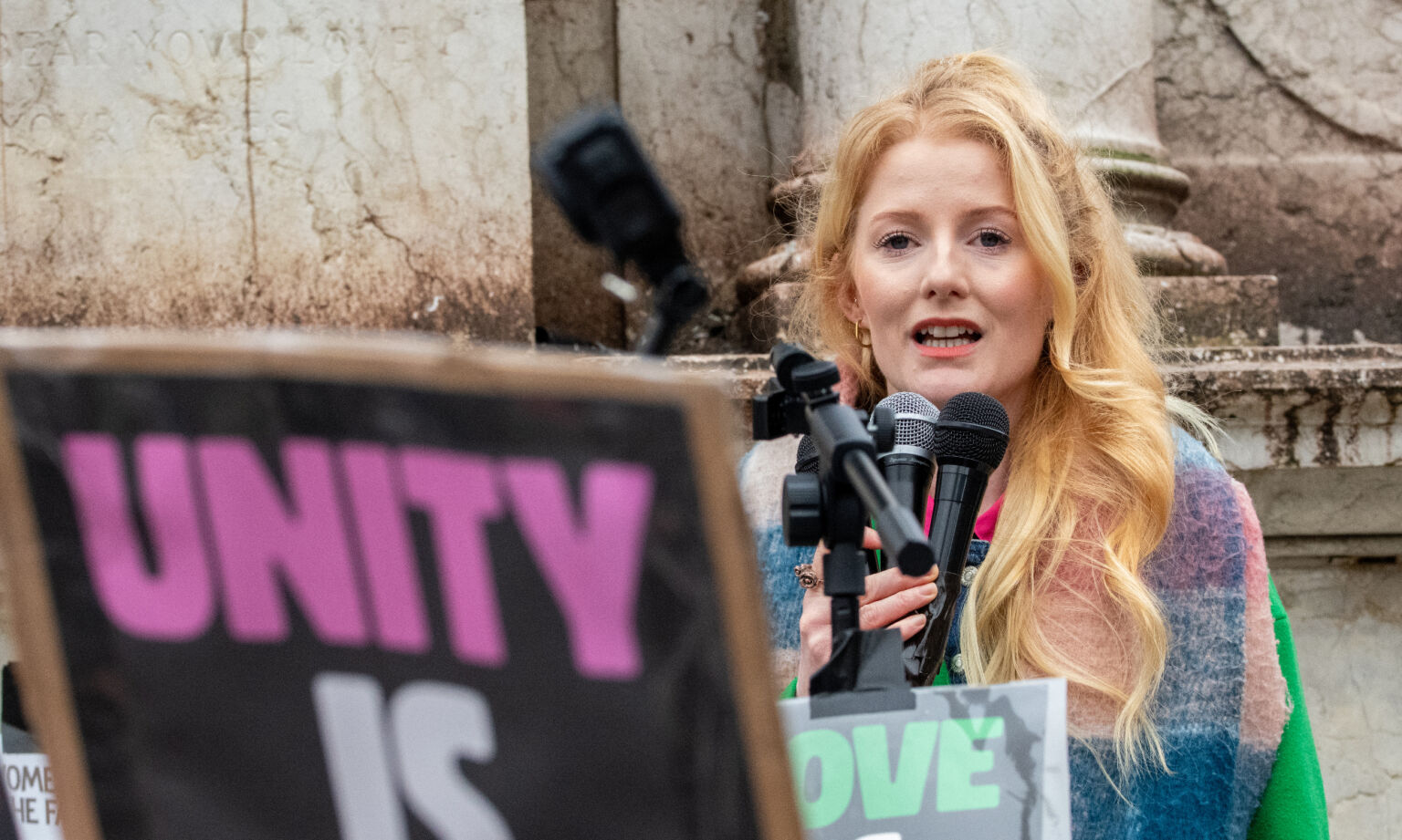 The Green MP for Gorton and Denton, Hannah Spencer, gives a speech in Manchester, 8 March 2026.