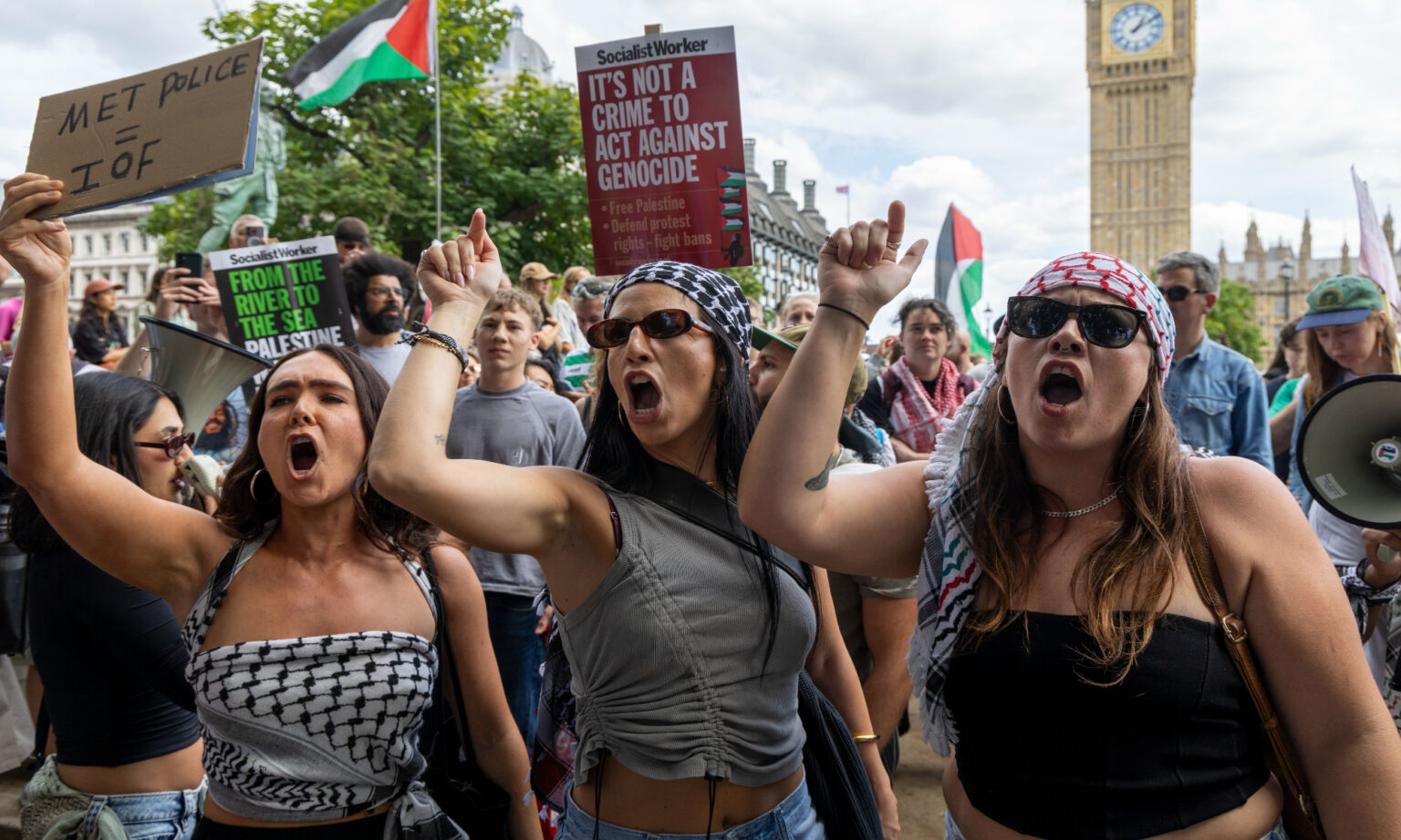 Protesters at an anti-Israel demonstration on the 6 September 2025, Parliament Square, London. 