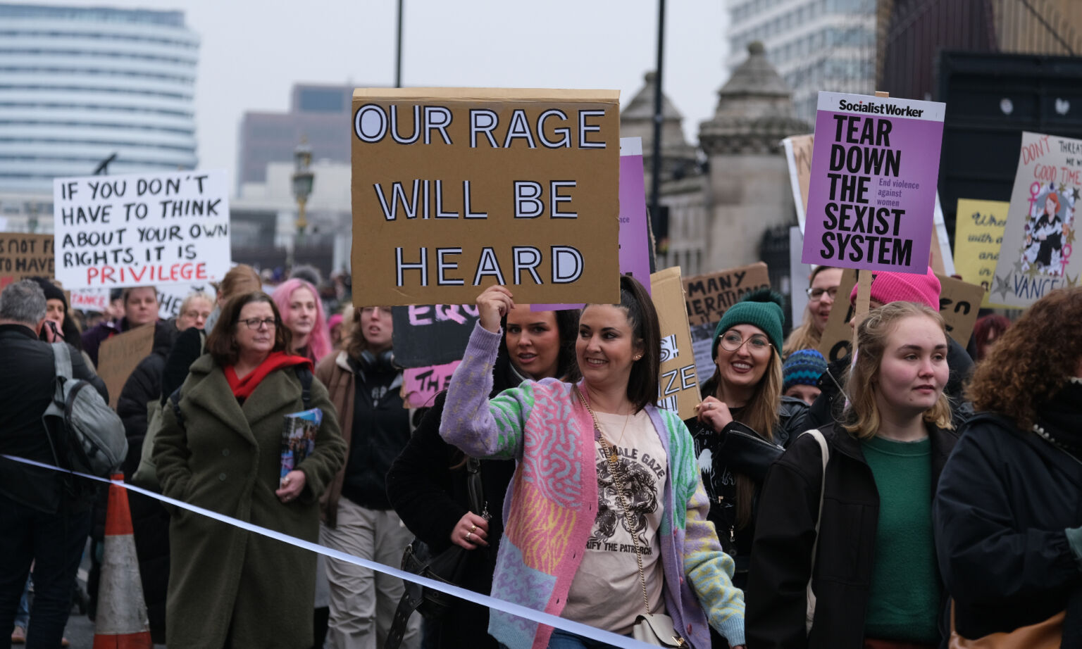 A Women's March takes place in London, 18 January 2024.