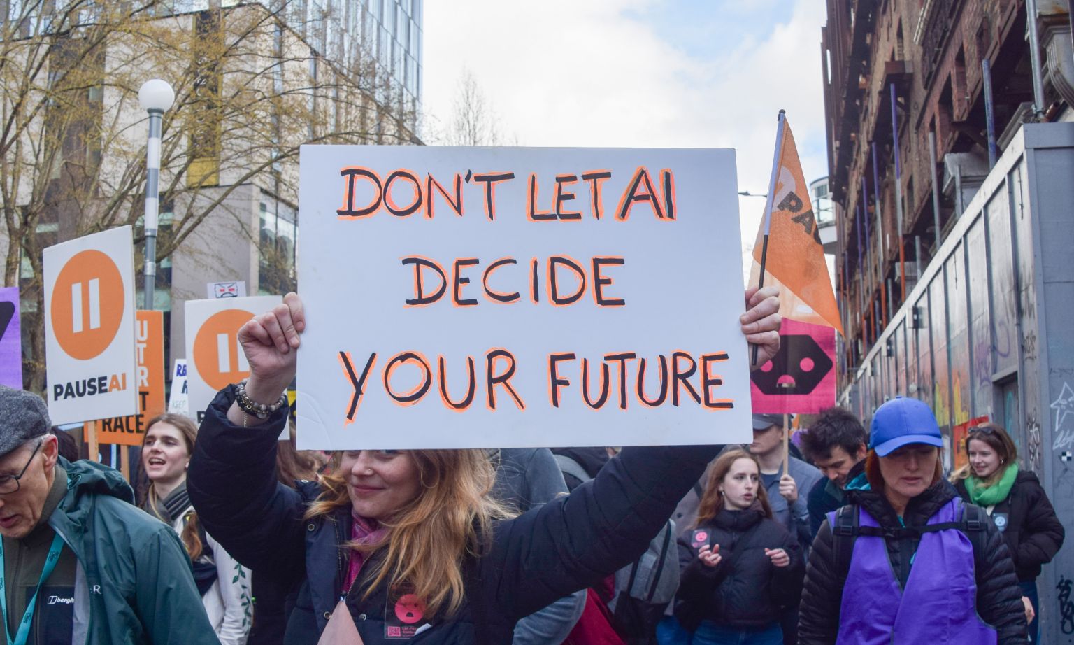 A protester outside OpenAI offices in King's Cross, London, 28 February 2026
